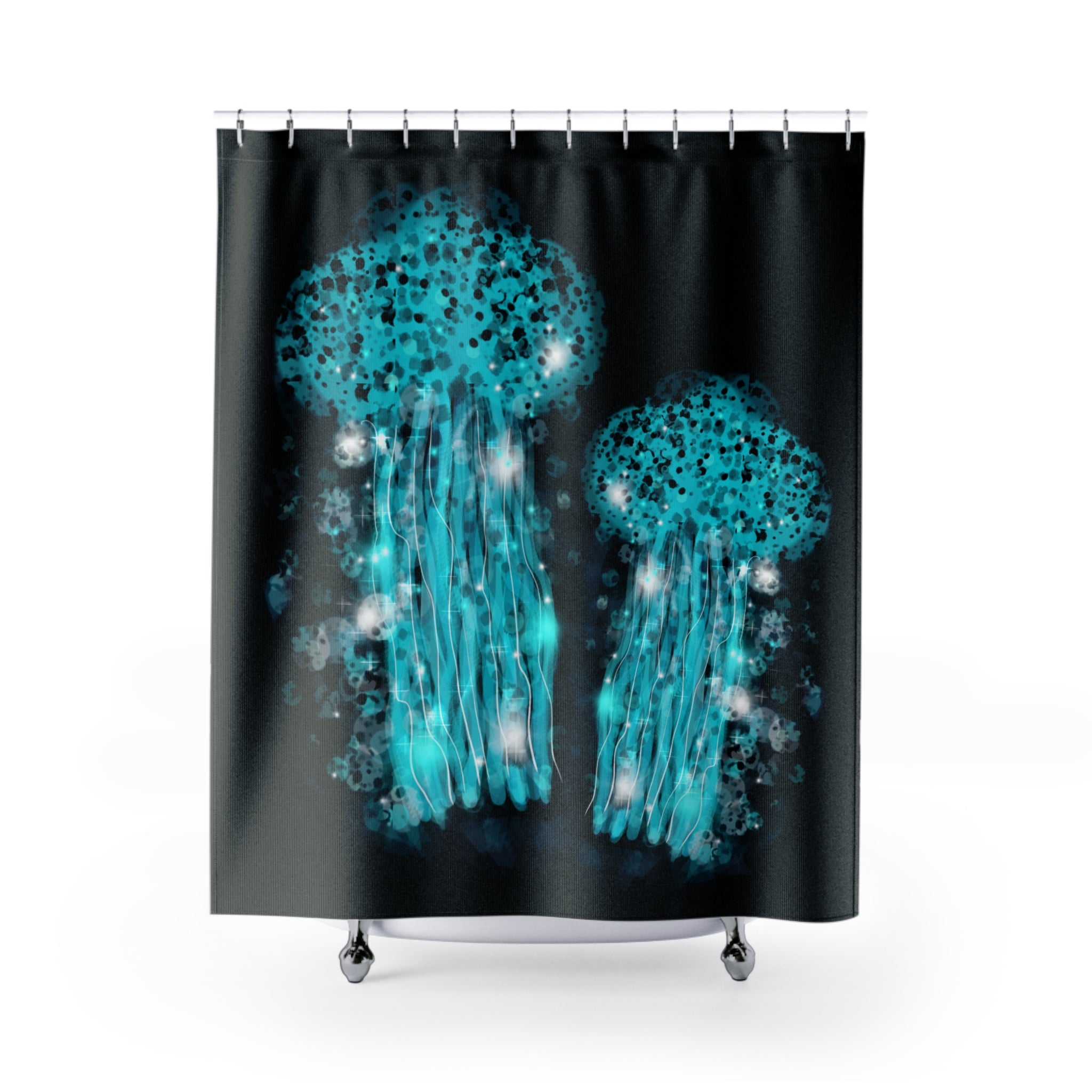 Bioluminescent Jellyfish Shower Curtain — Ocean Glow Bathroom Decor