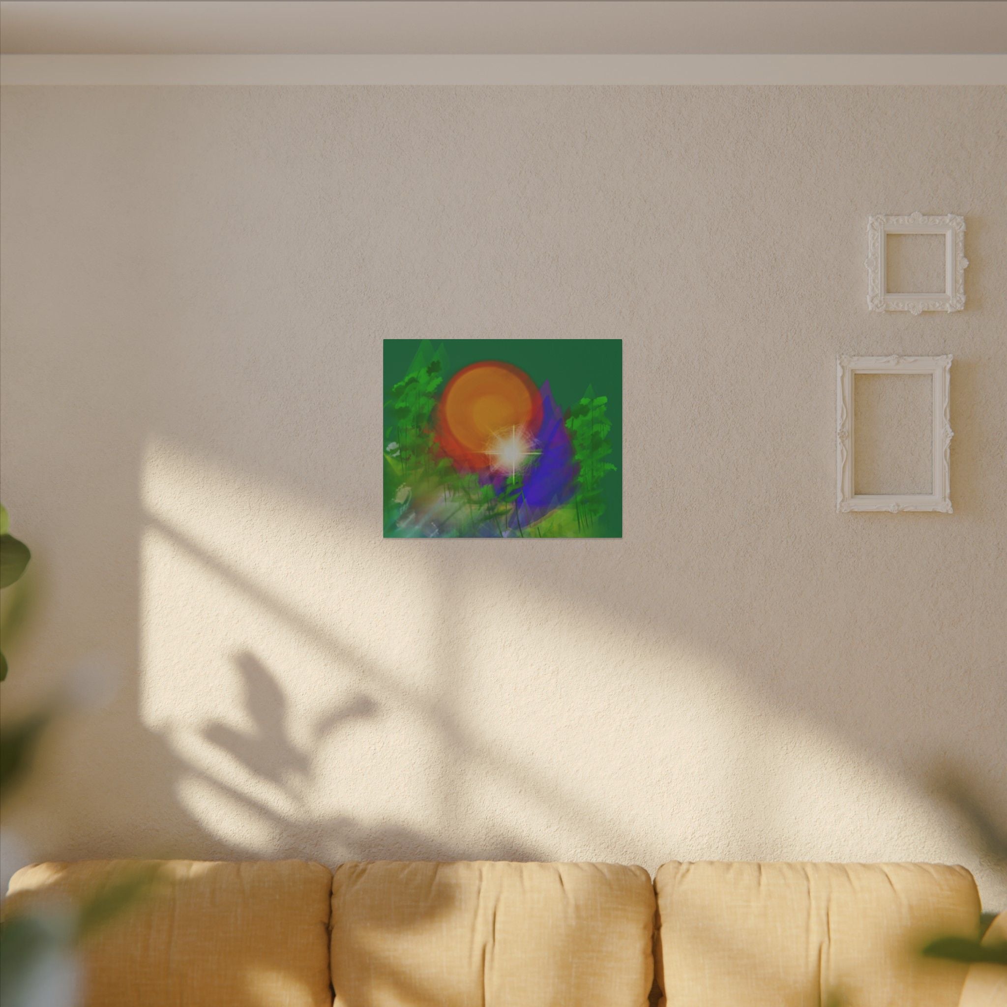Sunburst Forest Matte Canvas Wall Art — Abstract Nature Landscape