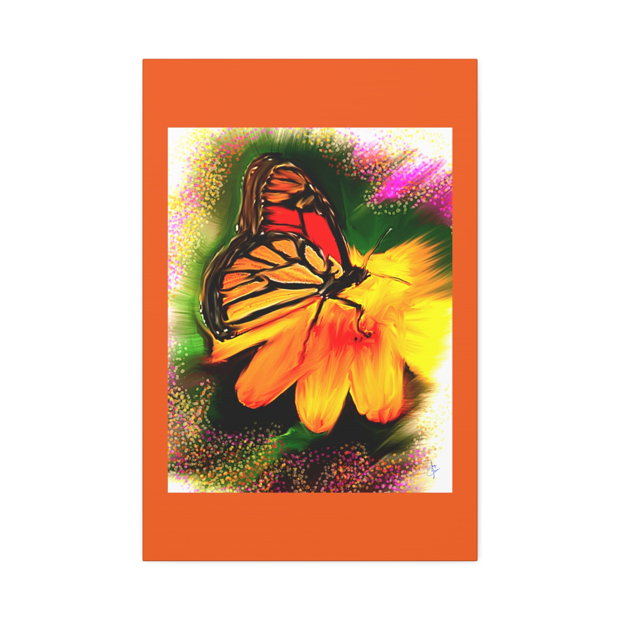 Butterfly Garden Canvas Stretched Art – Vibrant Monarch Wall Decor (1.5" Depth)
