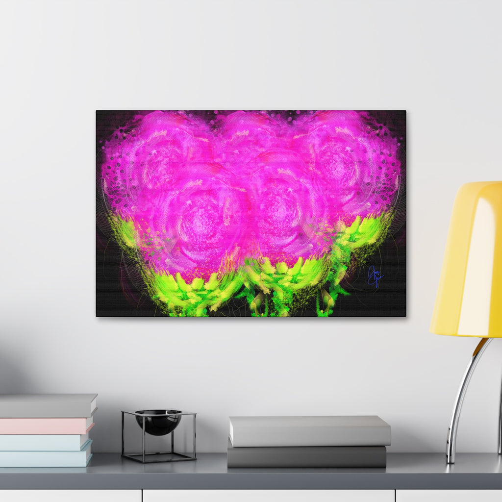 Bright Pink Floral Canvas Print — Modern Abstract Rose Wall Art (Stretched Canvas)