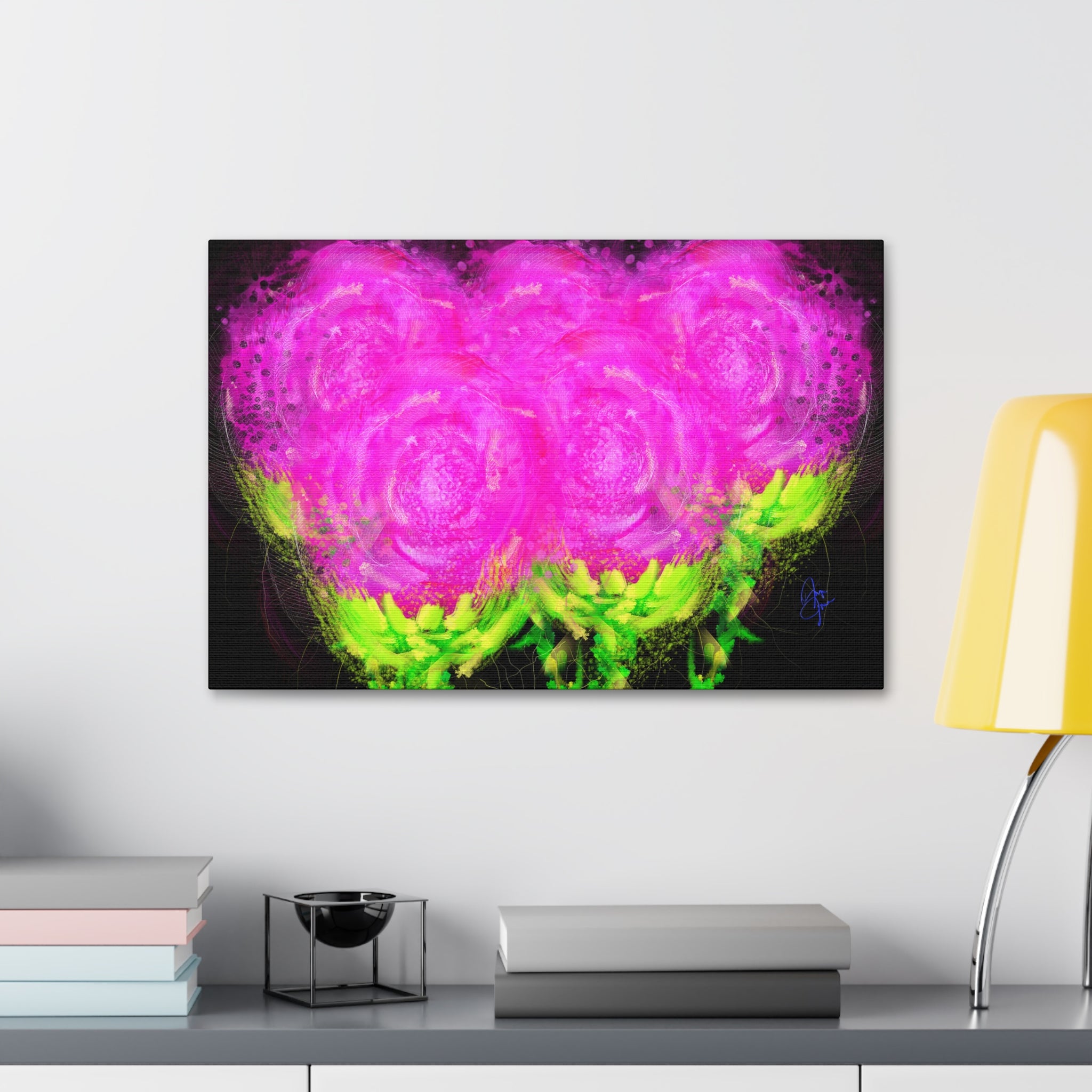 Bright Pink Floral Canvas Print — Modern Abstract Rose Wall Art (Stretched Canvas)