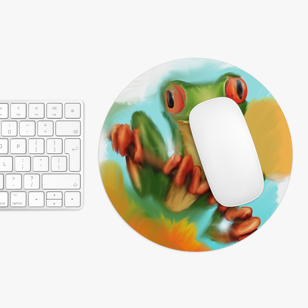 Round Frog Mouse Pad — Colorful Red-Eyed Tree Frog Desk Mat