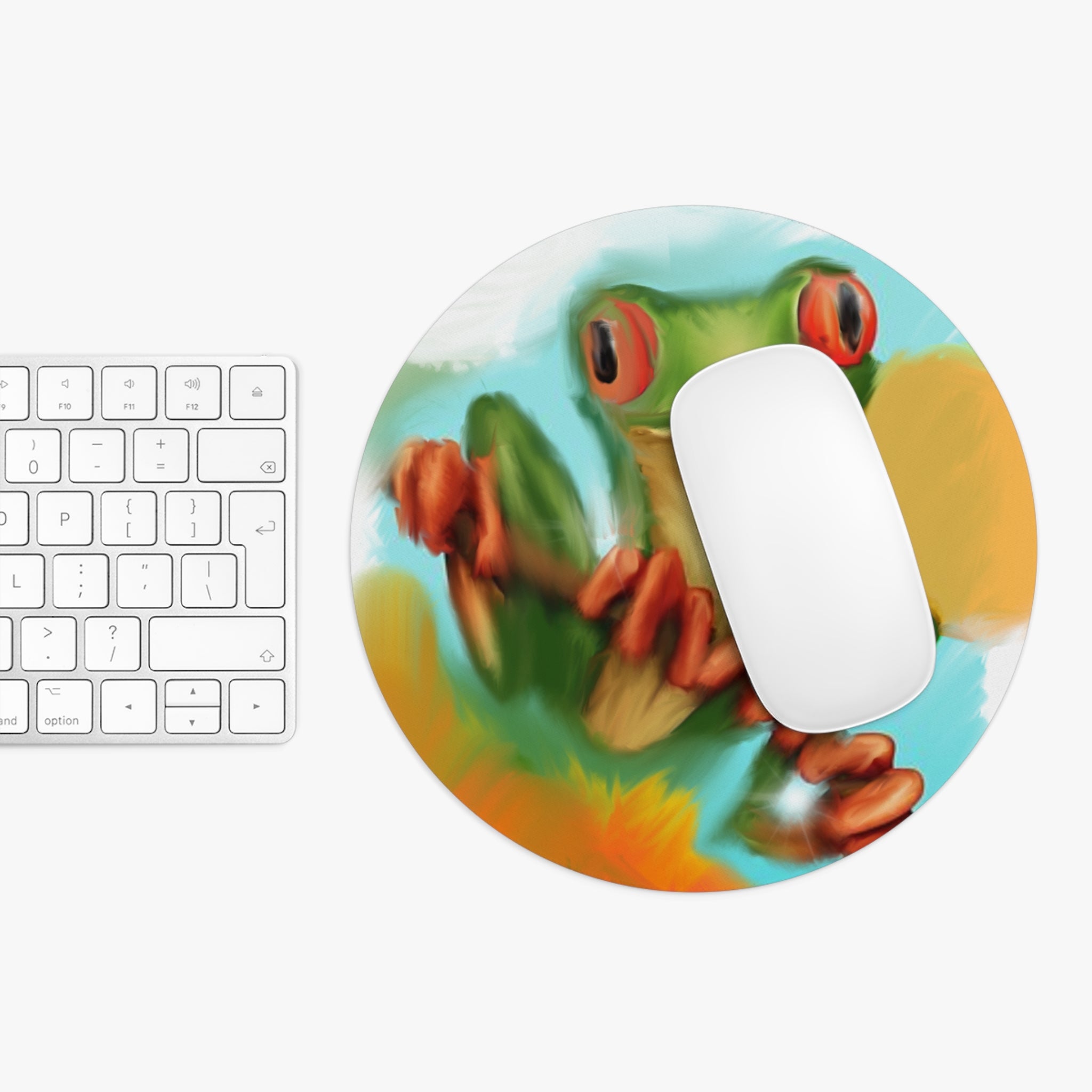 Round Frog Mouse Pad — Colorful Red-Eyed Tree Frog Desk Mat