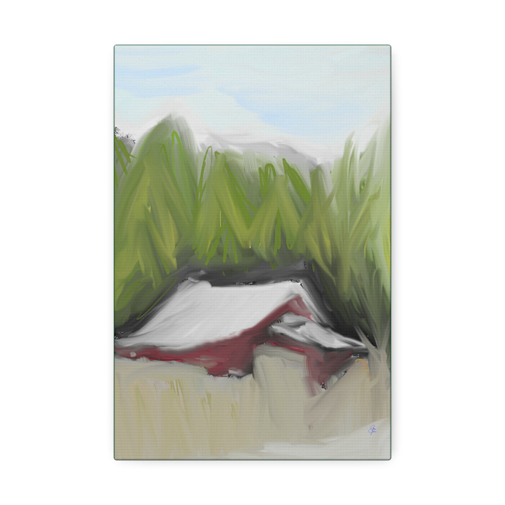 Canvas Wall Art - Red Barn in Green Field Stretched Canvas (1.5")