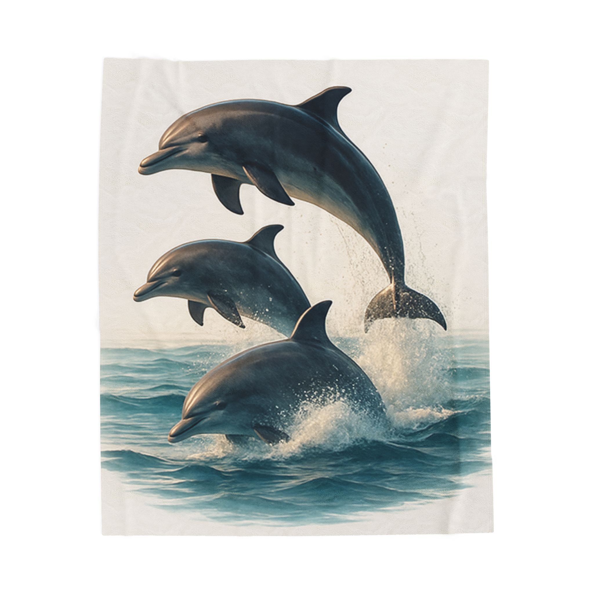 Dolphin Velveteen Plush Blanket — Soft Ocean Jumping Dolphins Throw
