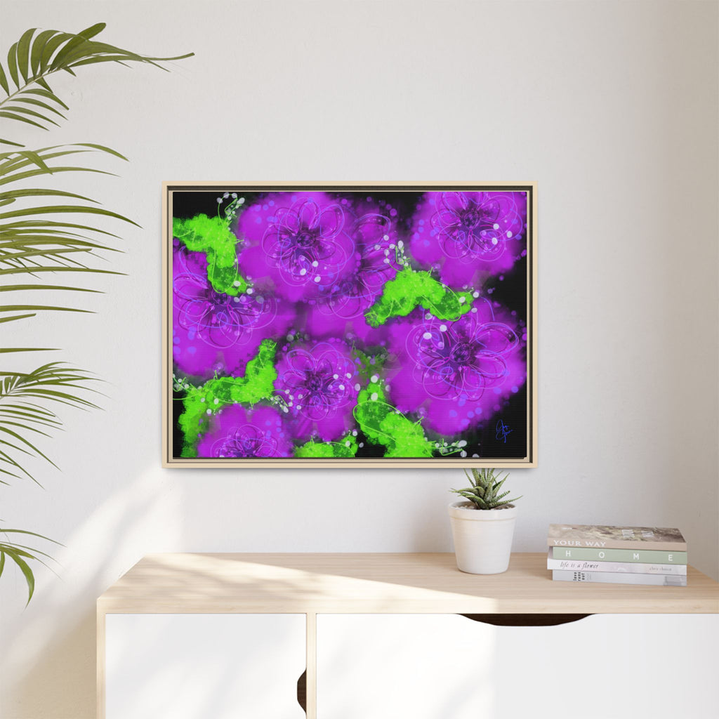 Framed Floral Canvas Print — Matte Multi-Color Blooms Wall Art