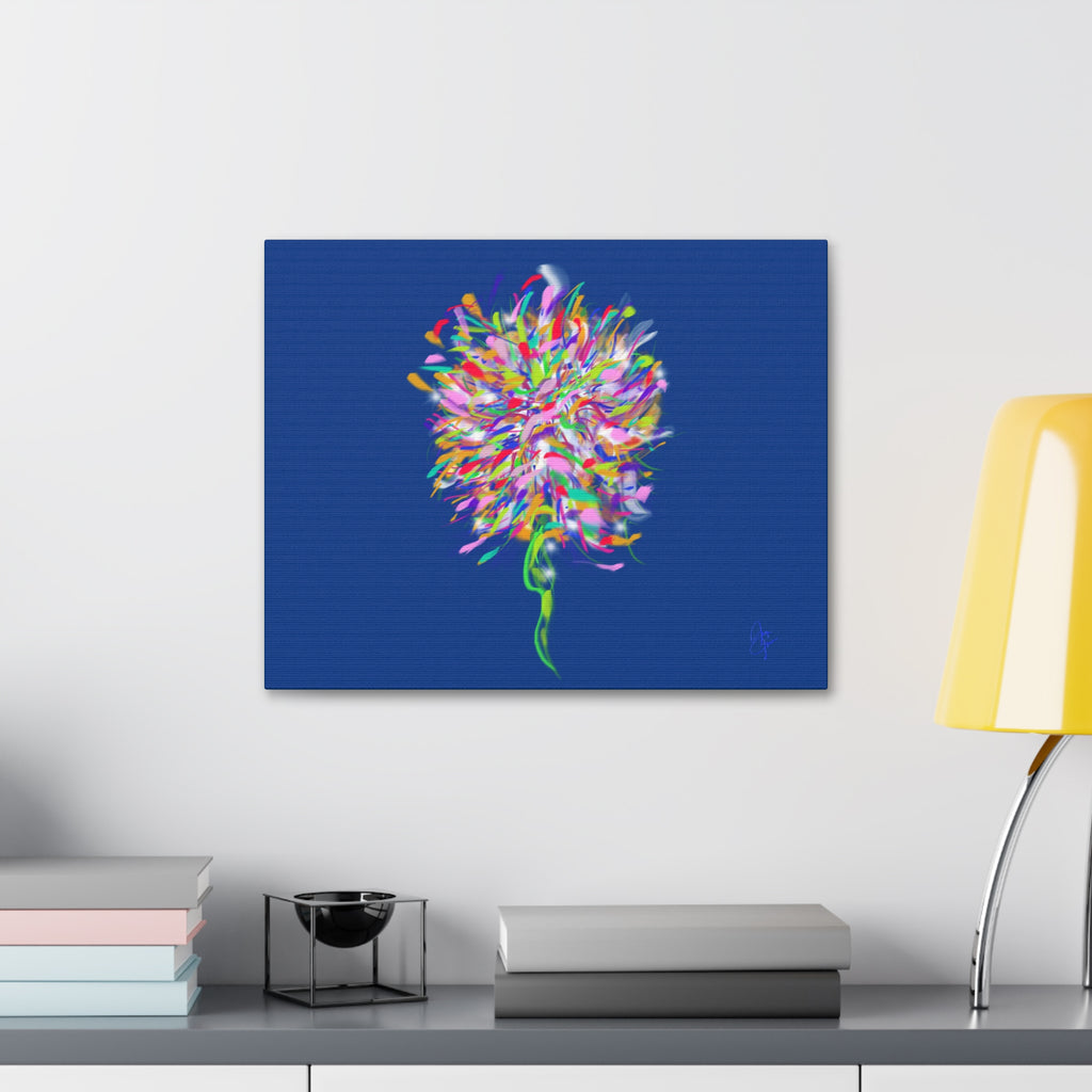 Abstract Floral Burst Canvas Print — Colorful Flower Wall Art on Deep Blue