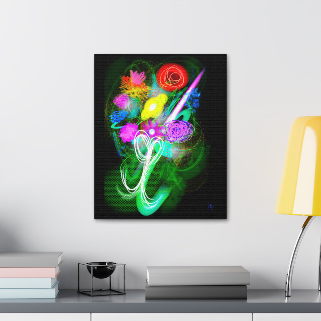 Neon Floral Abstract Canvas Print — Vibrant Glow Wall Art