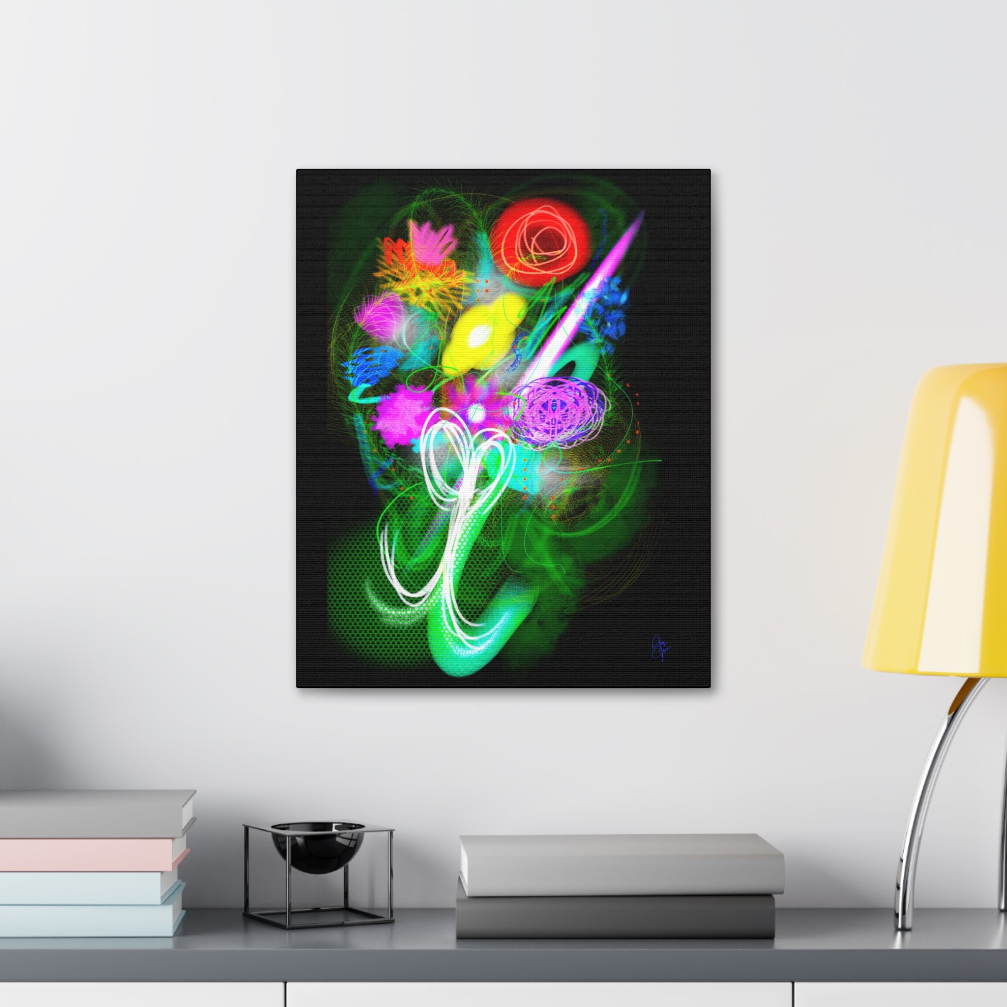 Neon Floral Abstract Canvas Print — Vibrant Glow Wall Art