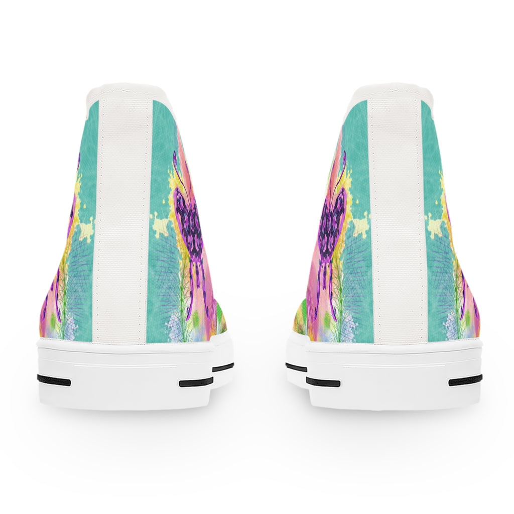 Floral Watercolor High Top Sneakers — Women's Colorful Garden Print Shoes