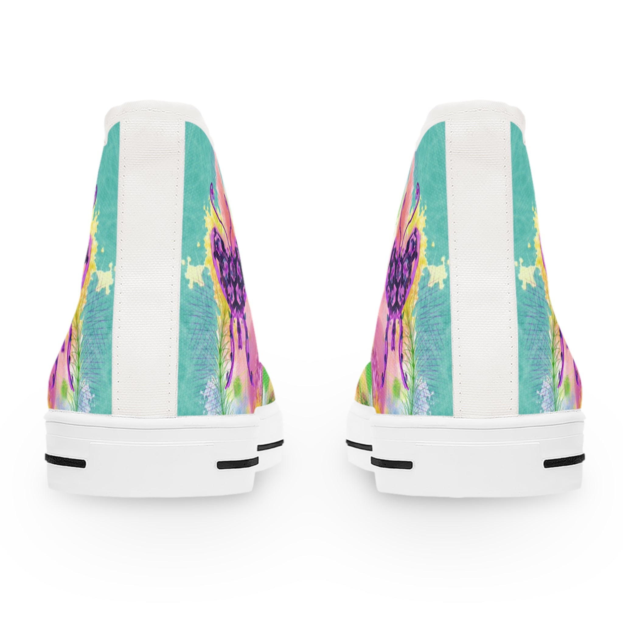 Floral Watercolor High Top Sneakers — Women's Colorful Garden Print Shoes