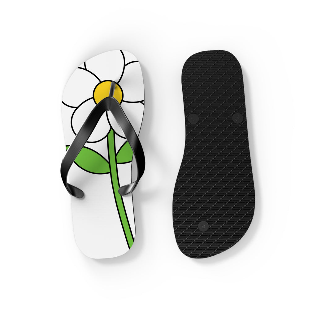 Daisy Print Flip Flops — Cute White & Yellow Flower Beach Sandals
