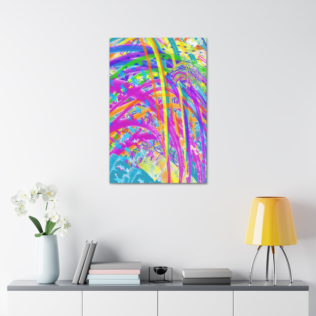 Vibrant Tropical Palm Abstract Canvas – Colorful 1.5" Stretched Wall Art