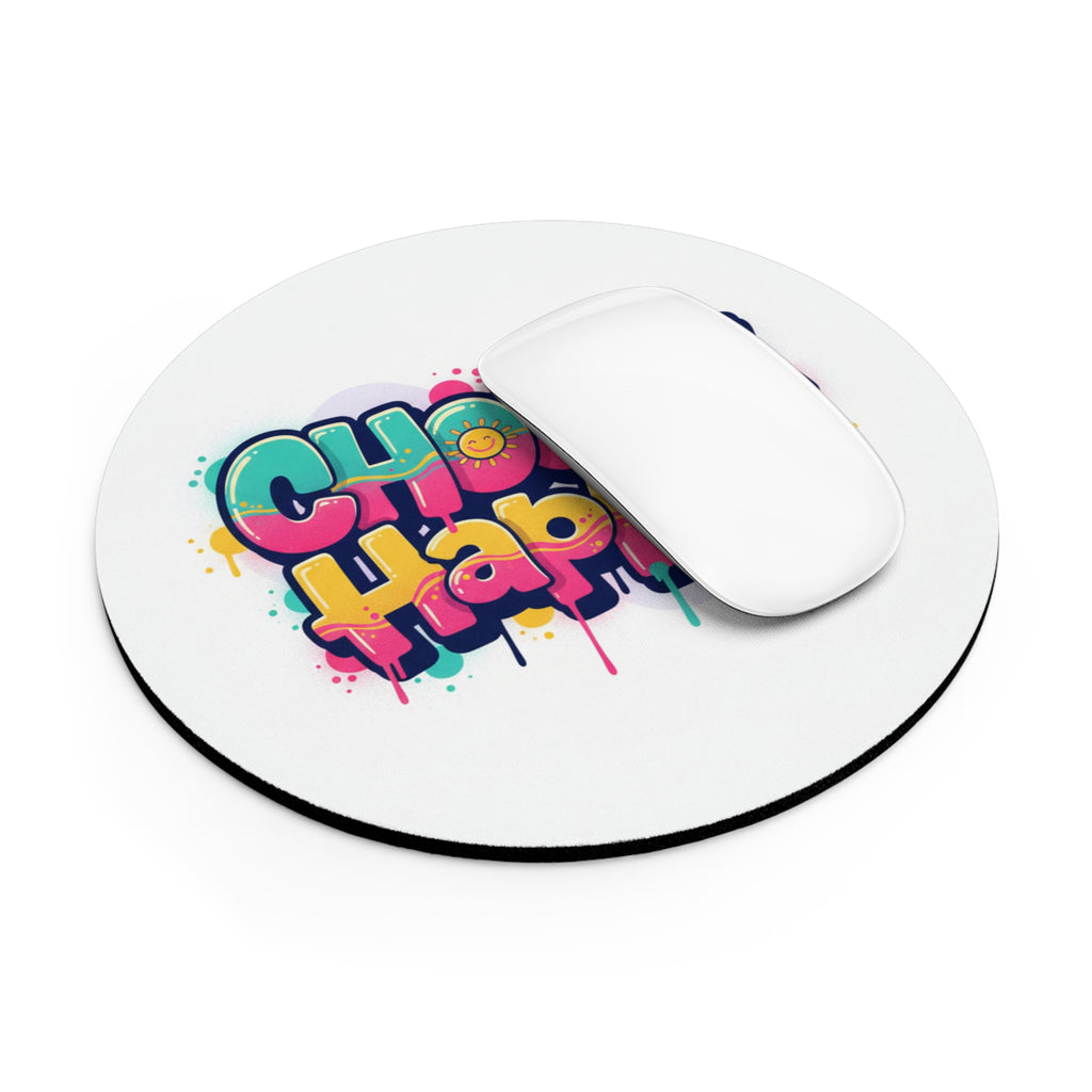 Choose Happy! Colorful Graffiti Mouse Pad — Motivational Desk Accessory