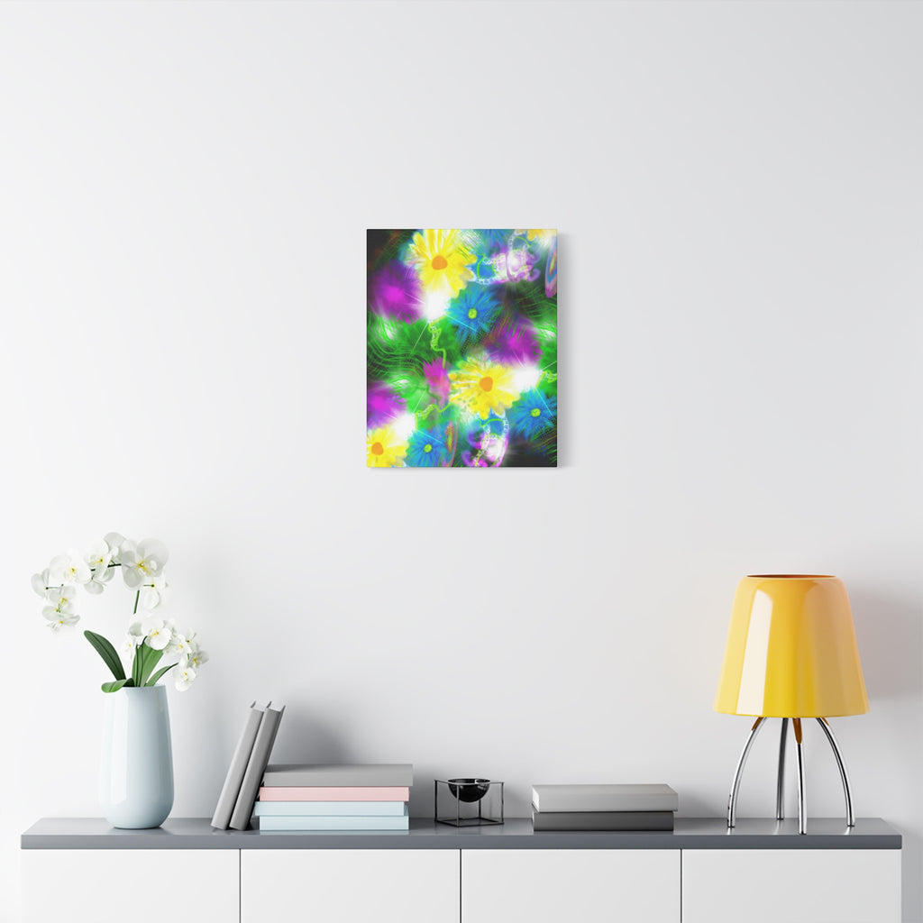 Bright Floral Abstract Matte Canvas Wall Art — Vibrant Daisy Pop