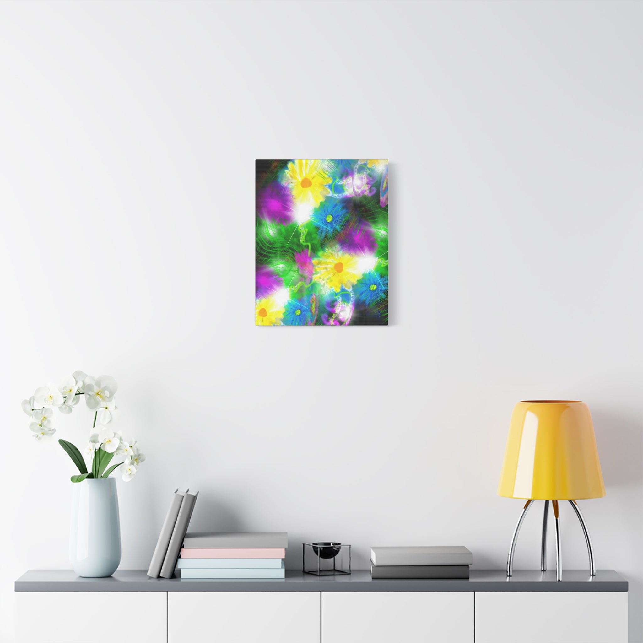 Bright Floral Abstract Matte Canvas Wall Art — Vibrant Daisy Pop