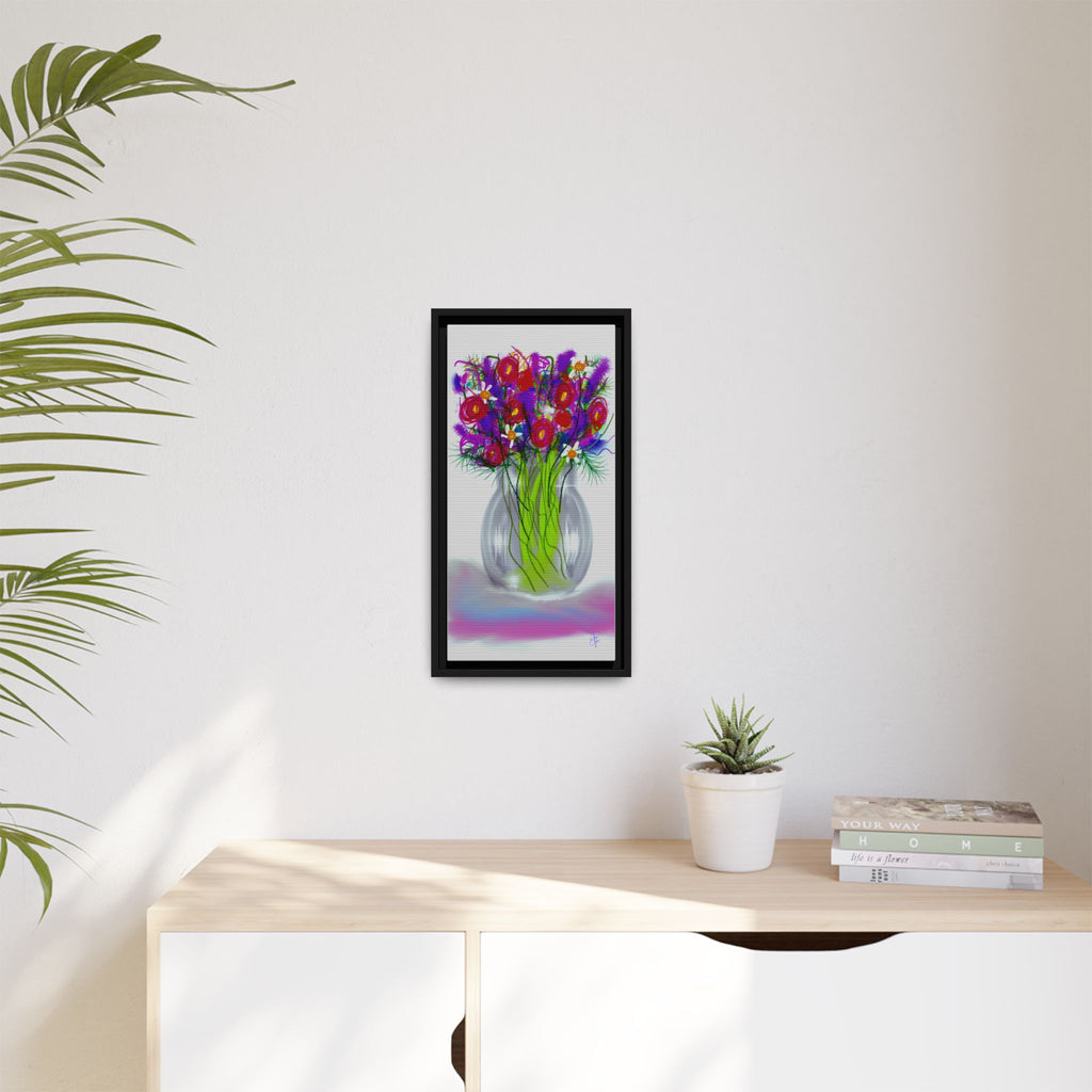 Framed Floral Bouquet Matte Canvas Wall Art — Colorful Abstract Flowers in Vase