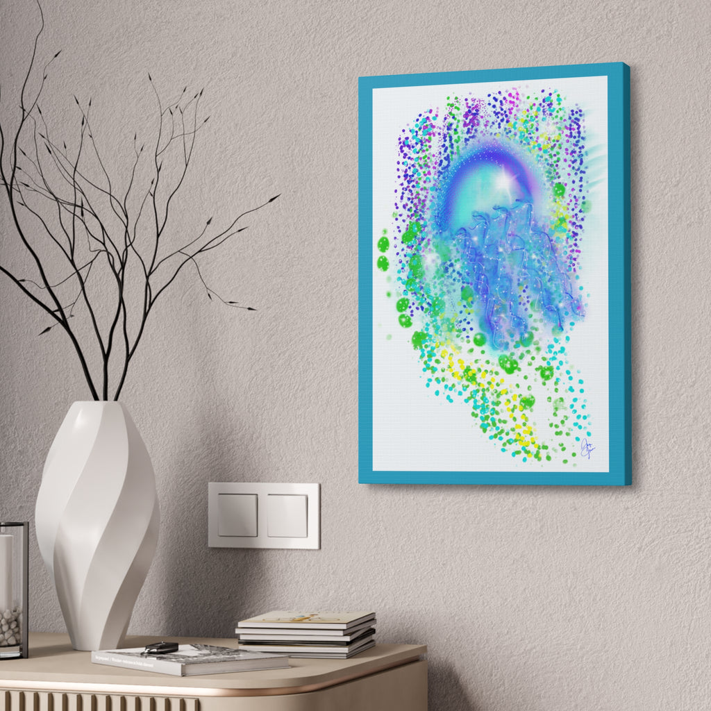 Blue Jellyfish Canvas Wall Art – Stretched 1.5" Ocean Abstract Print