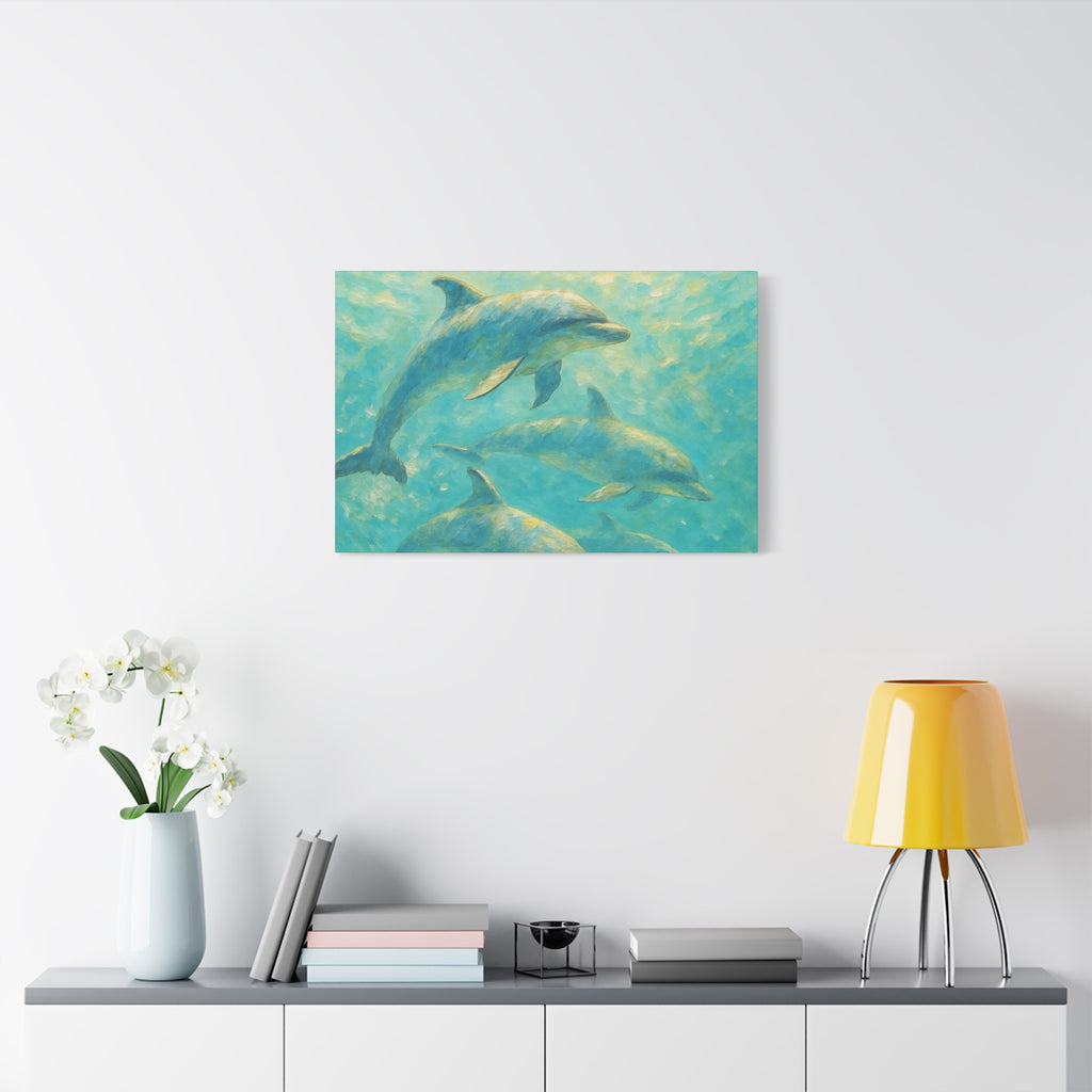 Dolphin Swim Matte Stretched Canvas – Ocean Wall Art