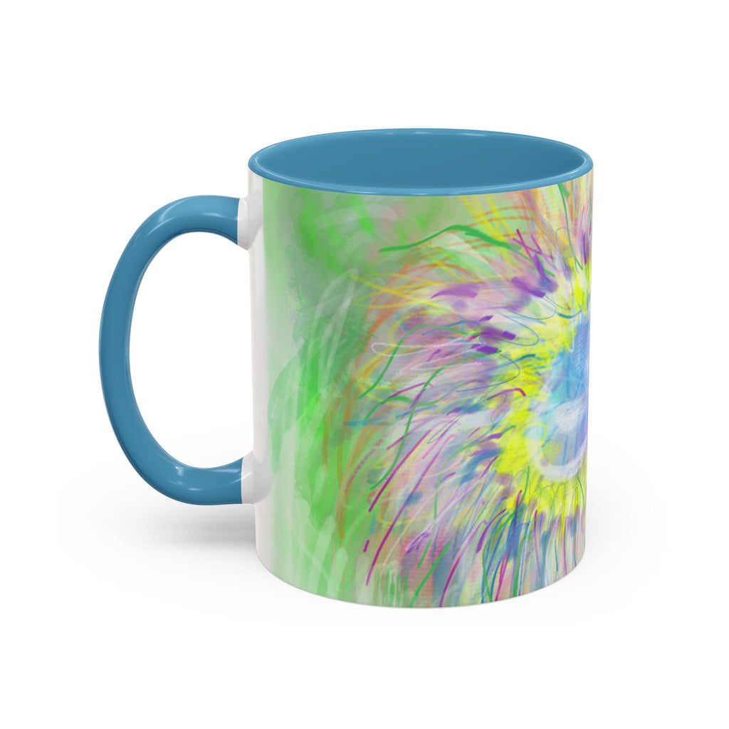 Colorful Sunflower Accent Coffee Mug — Pink Inner Artistic Floral Design (11/15 oz)