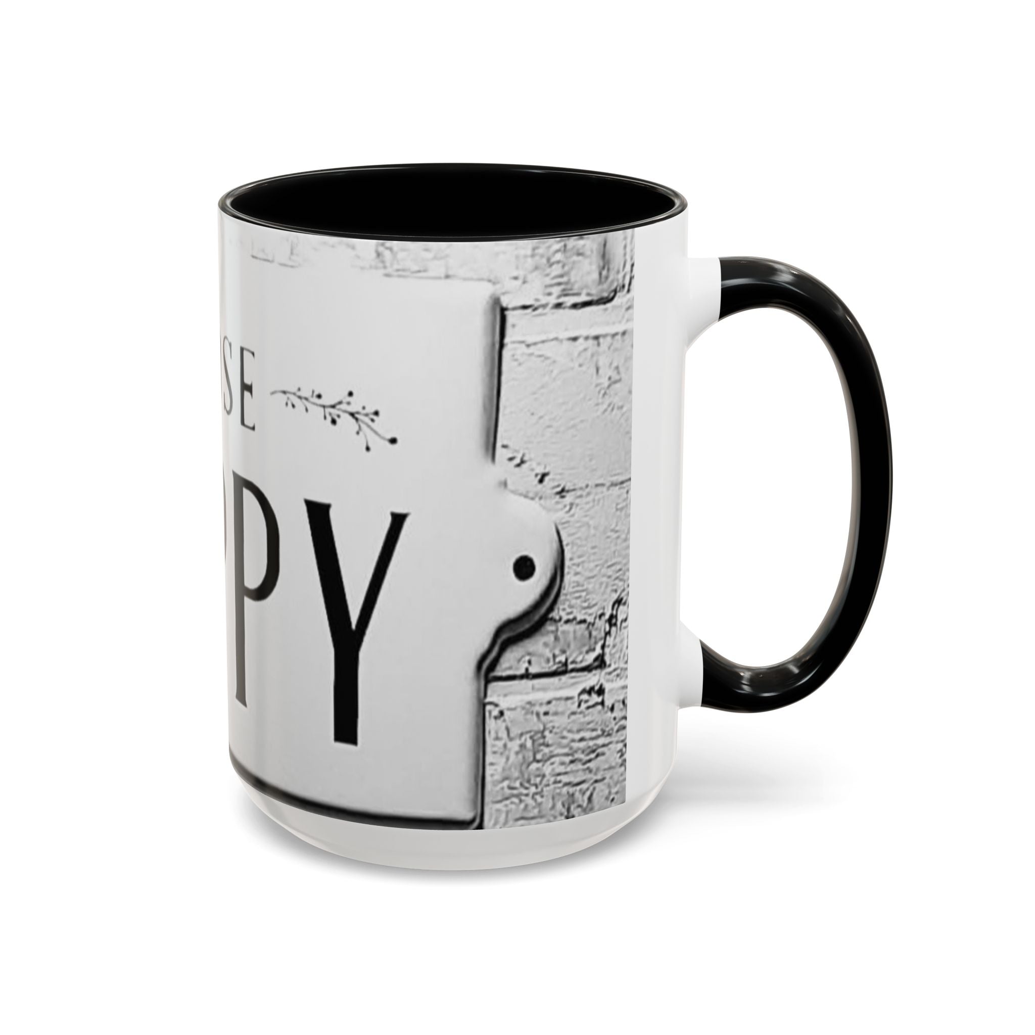 Choose Happy Accent Coffee Mug – Inspirational Black & White Ceramic Mug (11/15oz)