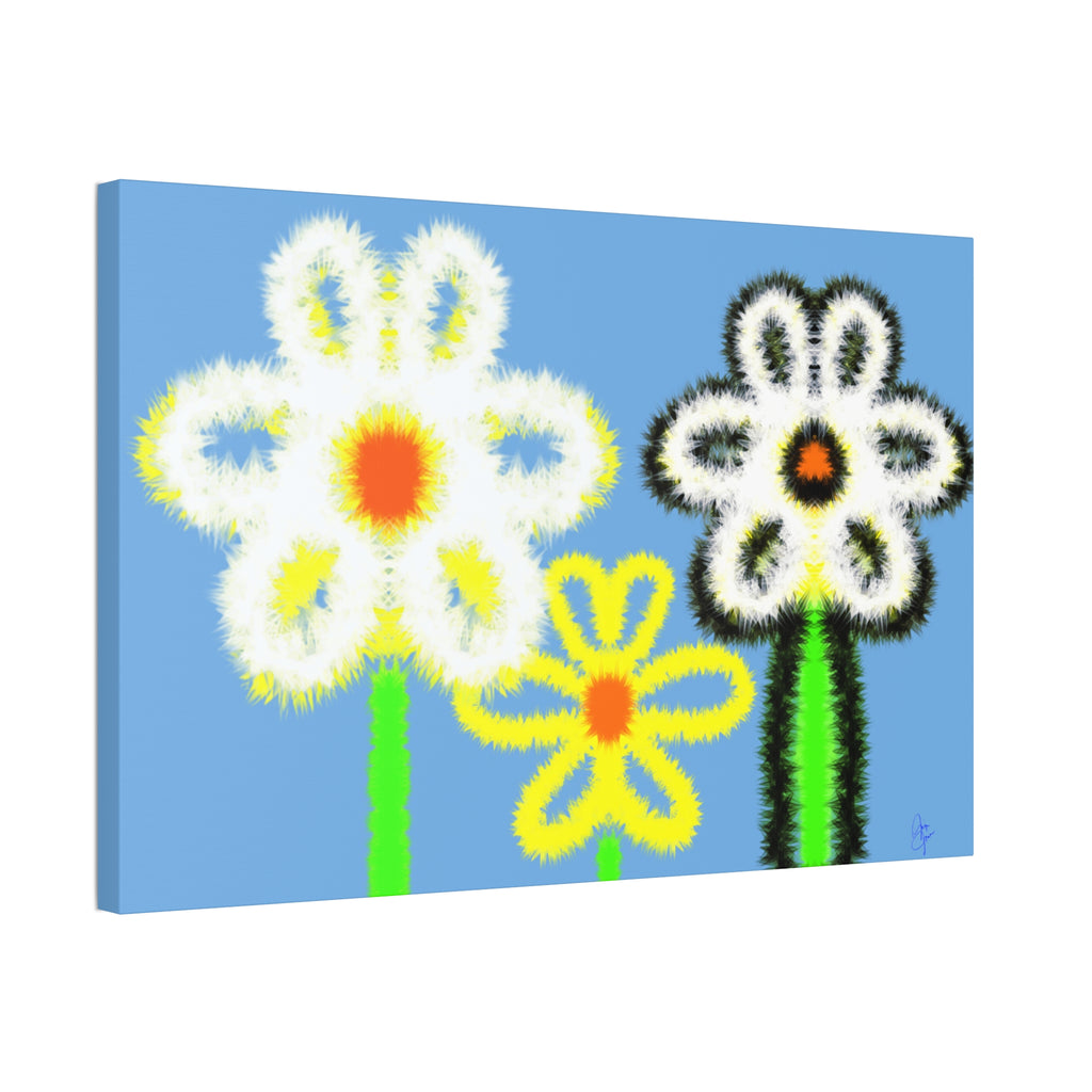 Bright Fuzzy Daisies Canvas Art — Yellow Floral Wall Decor, Stretched 1.5"