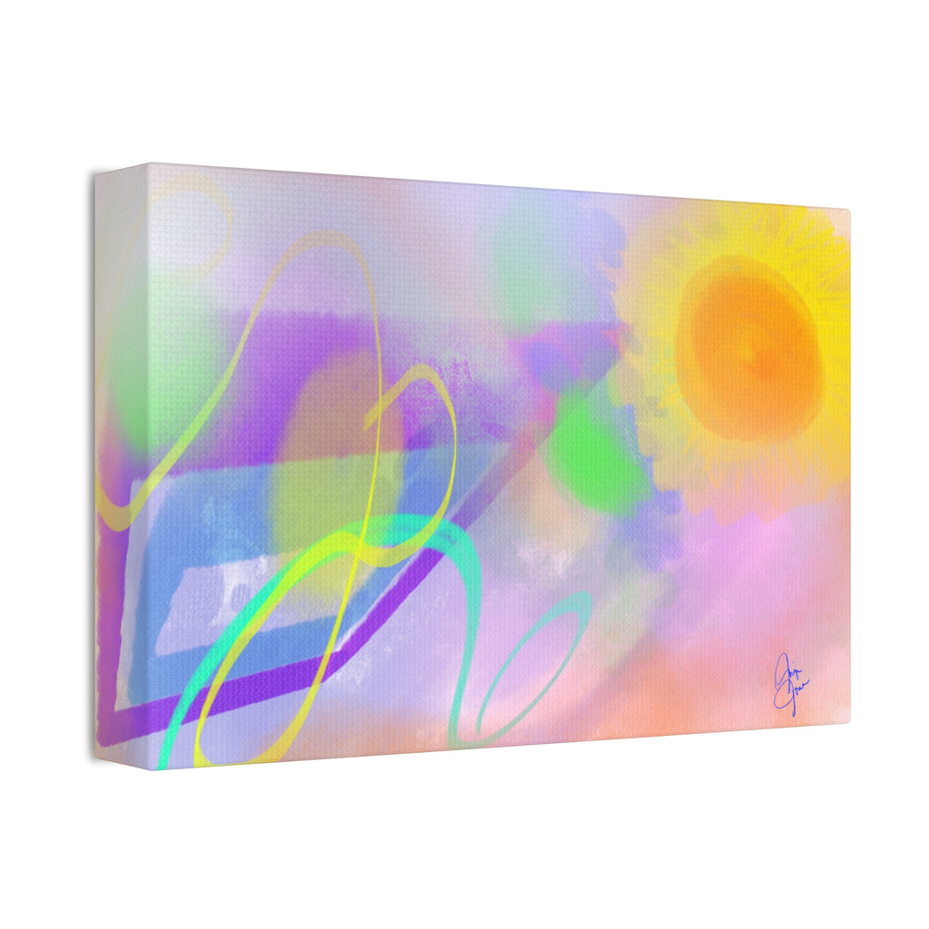 Abstract Sunrise Canvas Wall Art – Bright Pastel Sun & Swirls (1.5" Stretched)