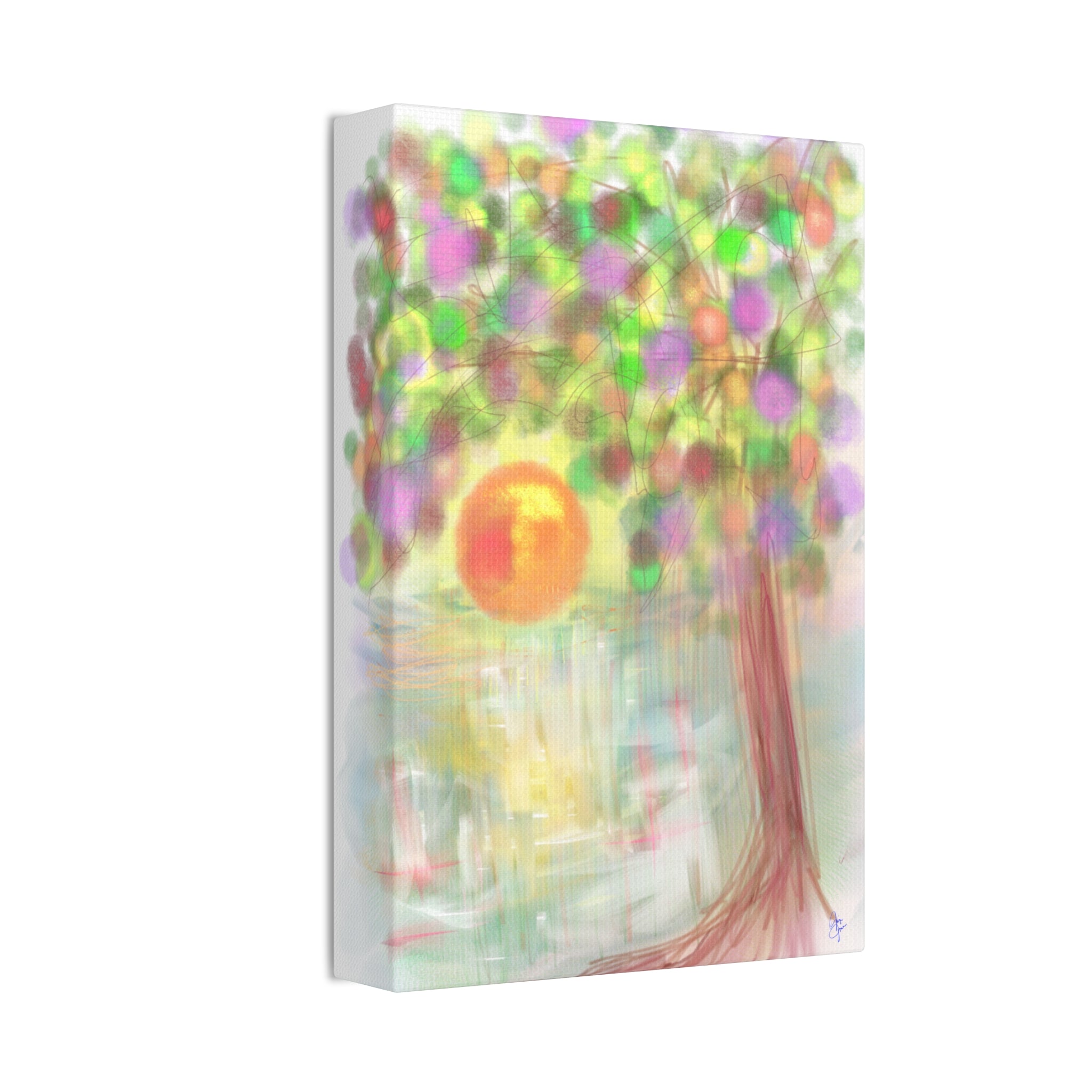 Canvas Art Print — Colorful Abstract Tree with Sun, Stretched Canvas 1.5"