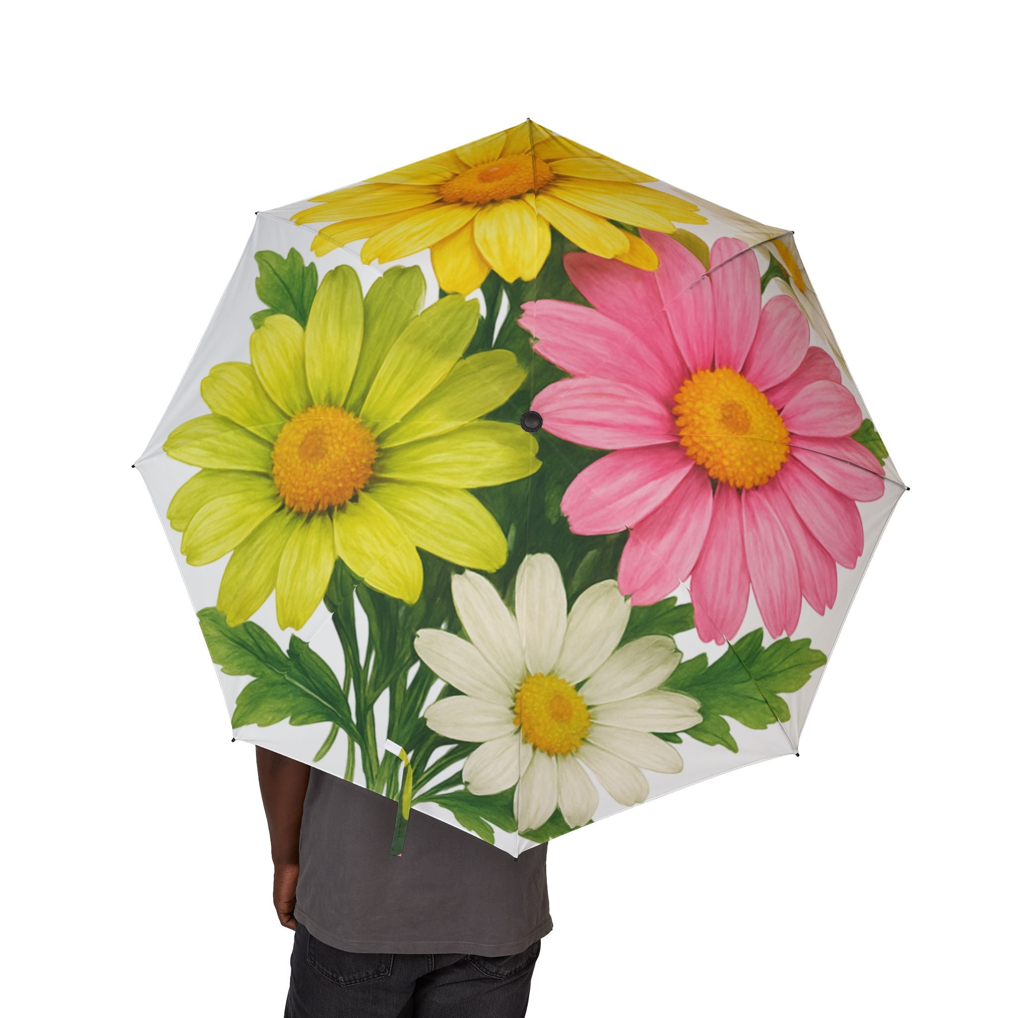 Foldable Daisy Umbrella — Semi-Automatic Compact Floral Rain Umbrella