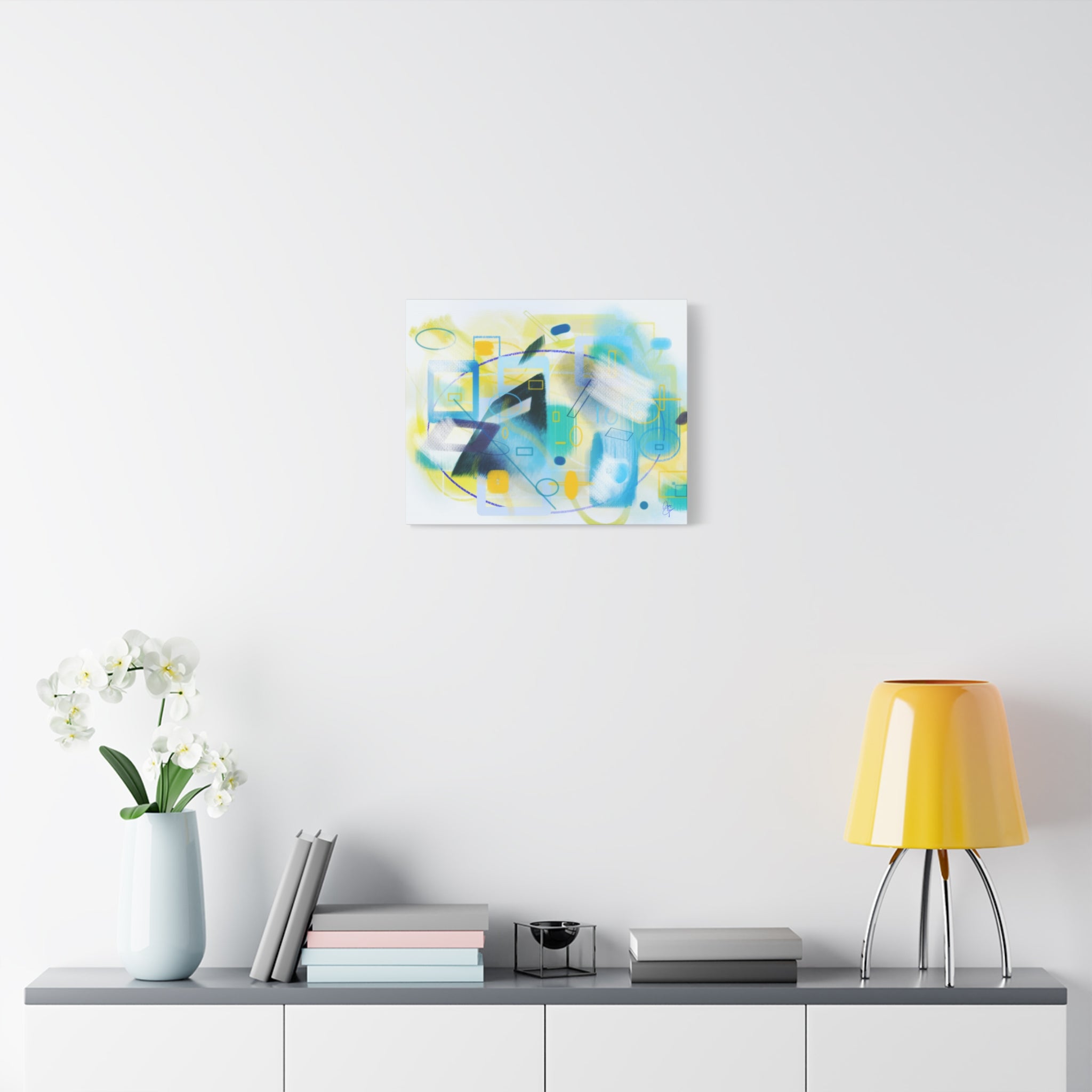 Abstract Blue & Yellow Geometry Canvas Print — Modern Stretched Wall Art