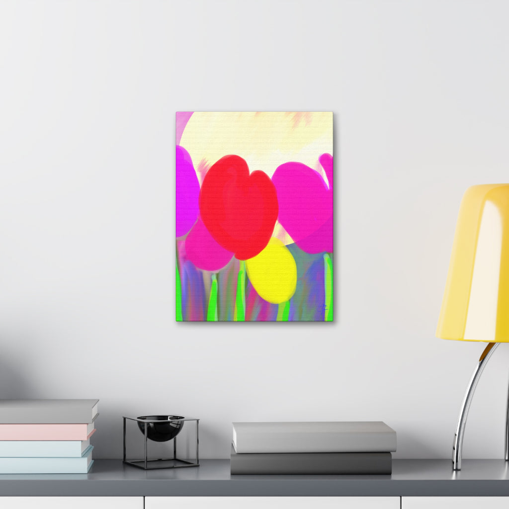Bright Tulip Canvas Wall Art — Colorful Heart Flowers Stretched Canvas