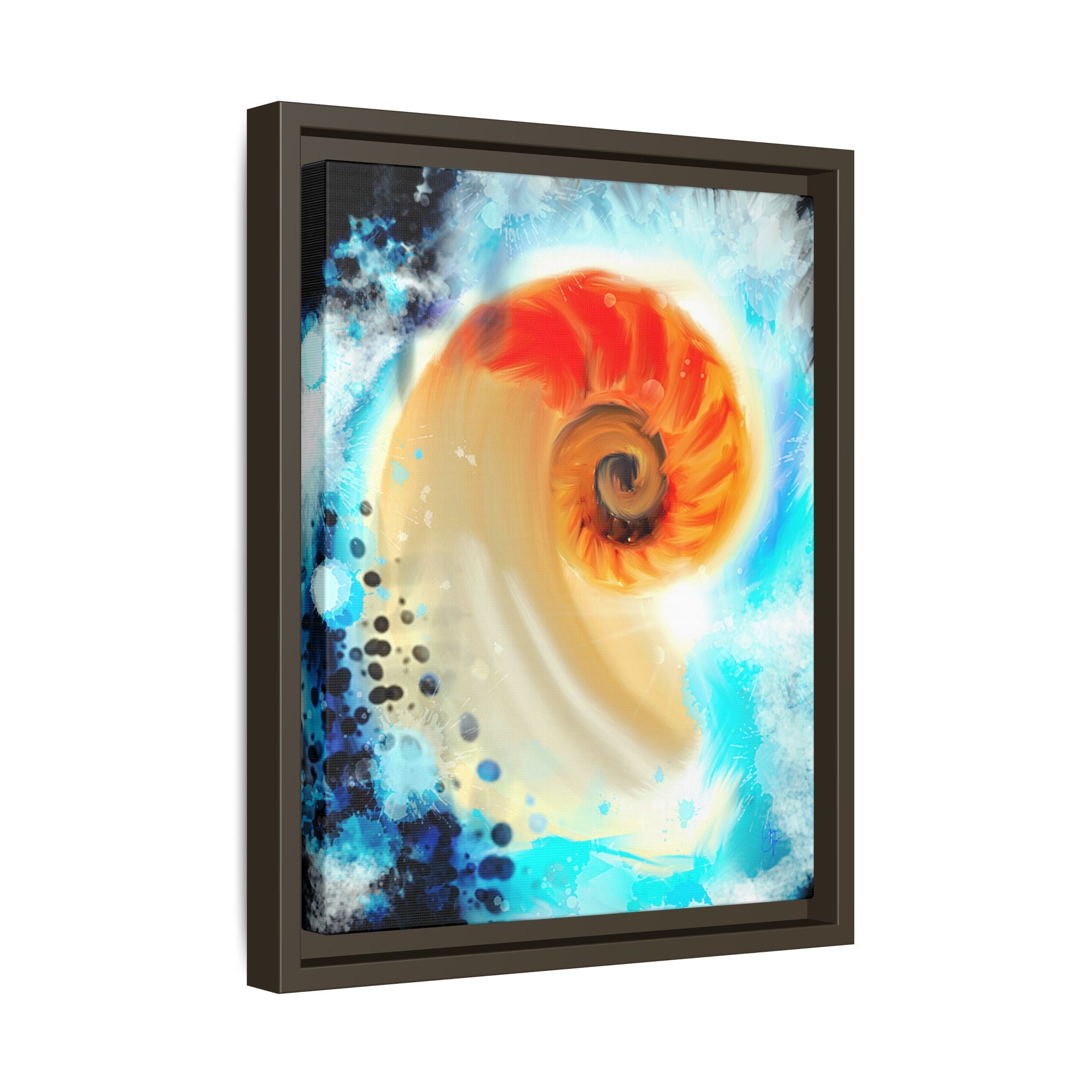 Framed Abstract Spiral Canvas Art — Vibrant Nautical Wave Print
