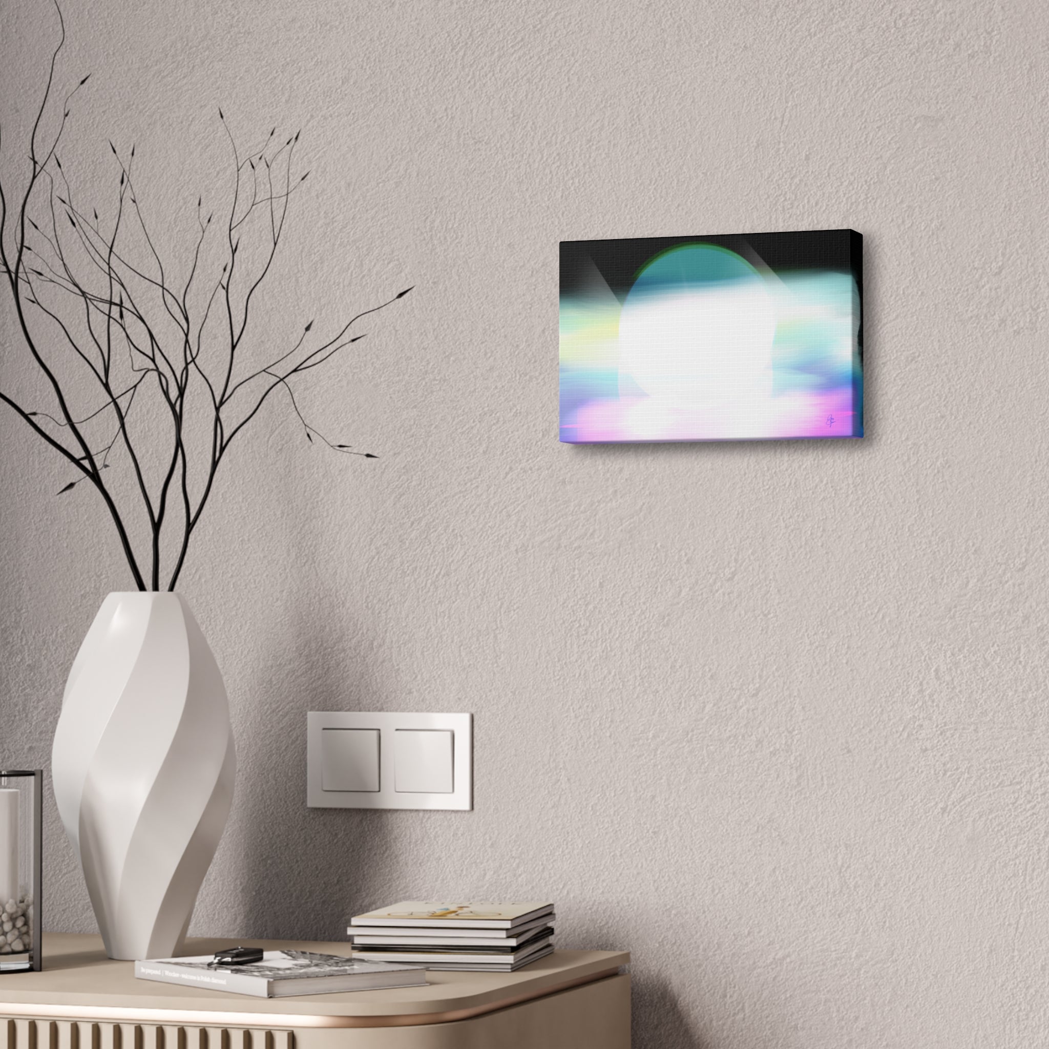 Abstract Neon Glow Canvas Print — Pastel Light Orb Stretched Wall Art