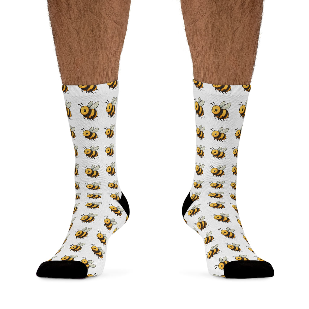Bee Pattern Recycled Poly Socks — Eco-Friendly Cute Bumblebee Crew Socks