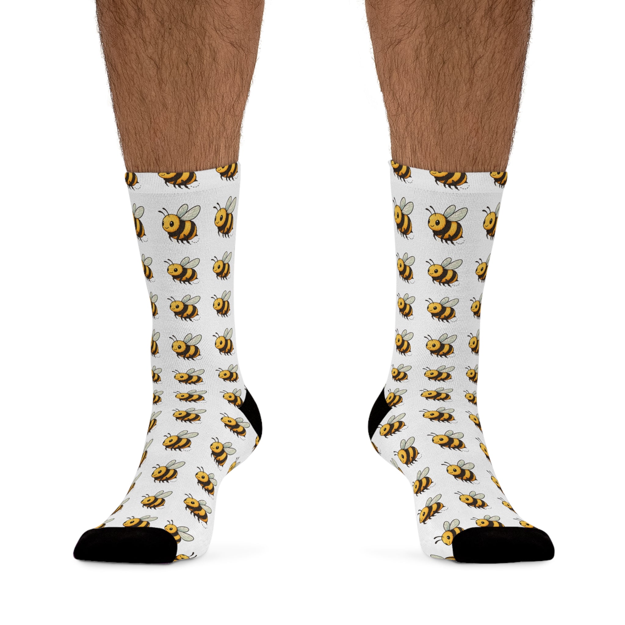 Bee Pattern Recycled Poly Socks — Eco-Friendly Cute Bumblebee Crew Socks