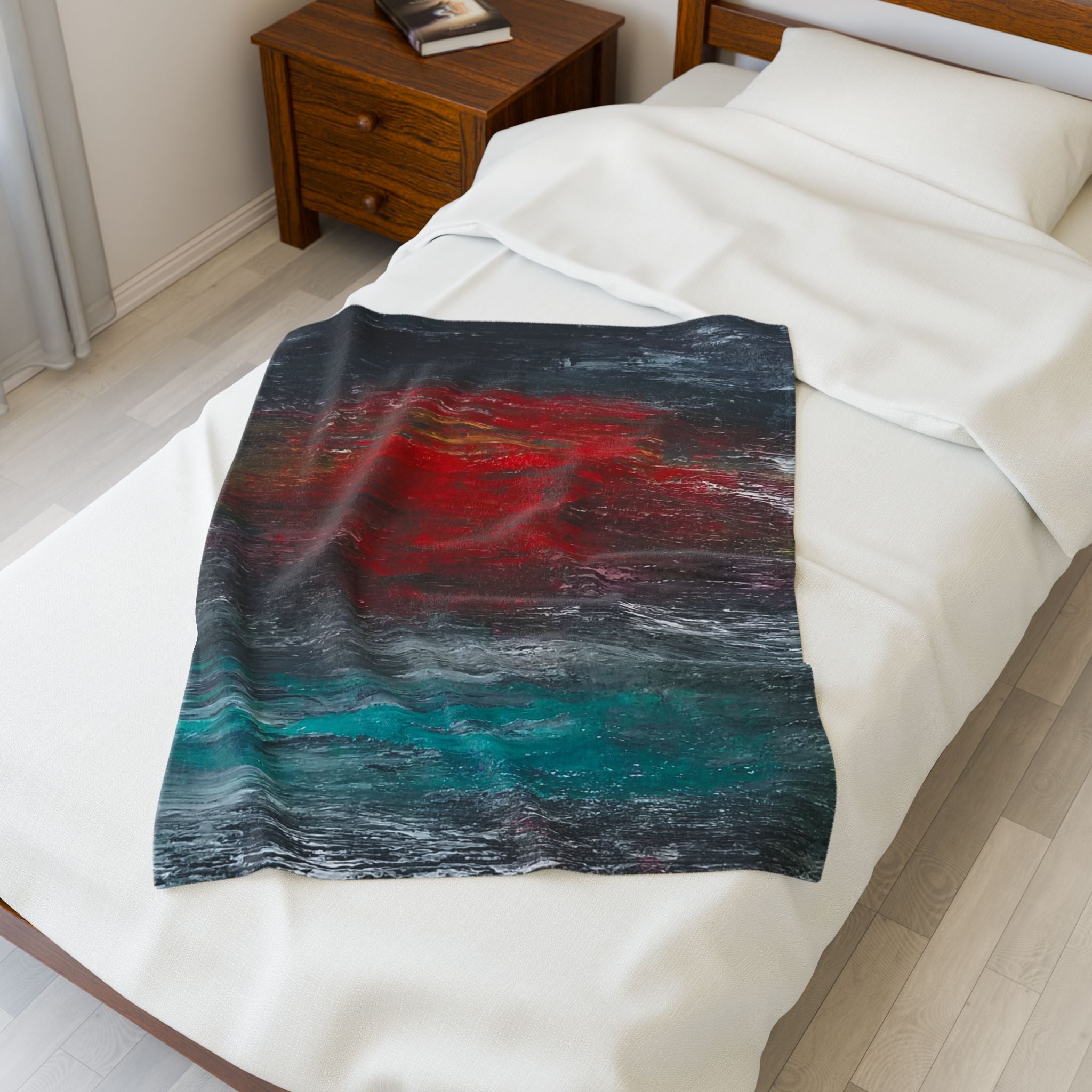 Velveteen Plush Blanket - Abstract Red Sun Coastal Art Throw