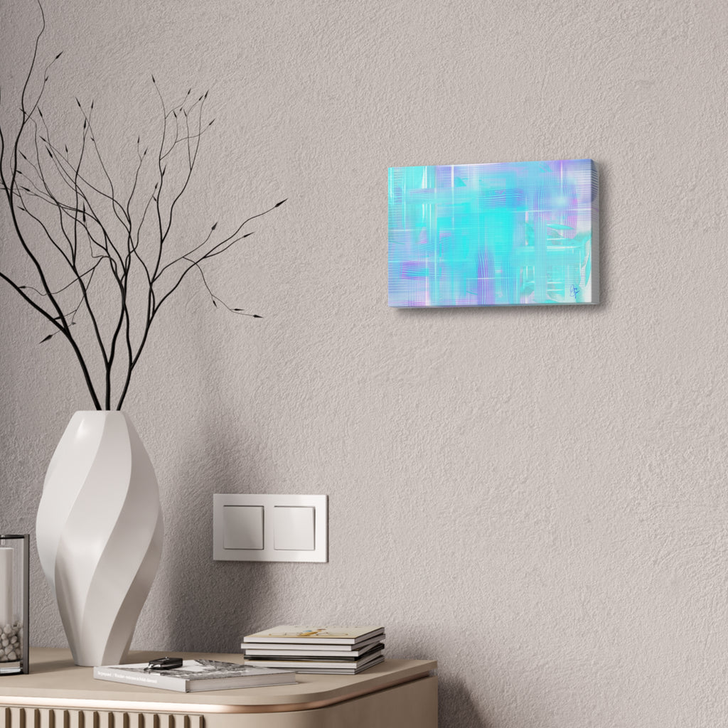 Abstract Aqua Pastel Canvas Art - Turquoise & Lavender Modern Wall Decor (1.5" Stretched)