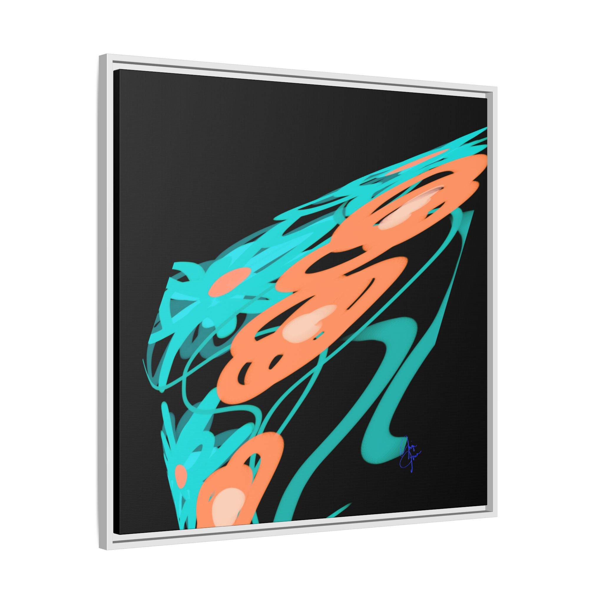 Abstract Teal & Coral Splash Framed Canvas