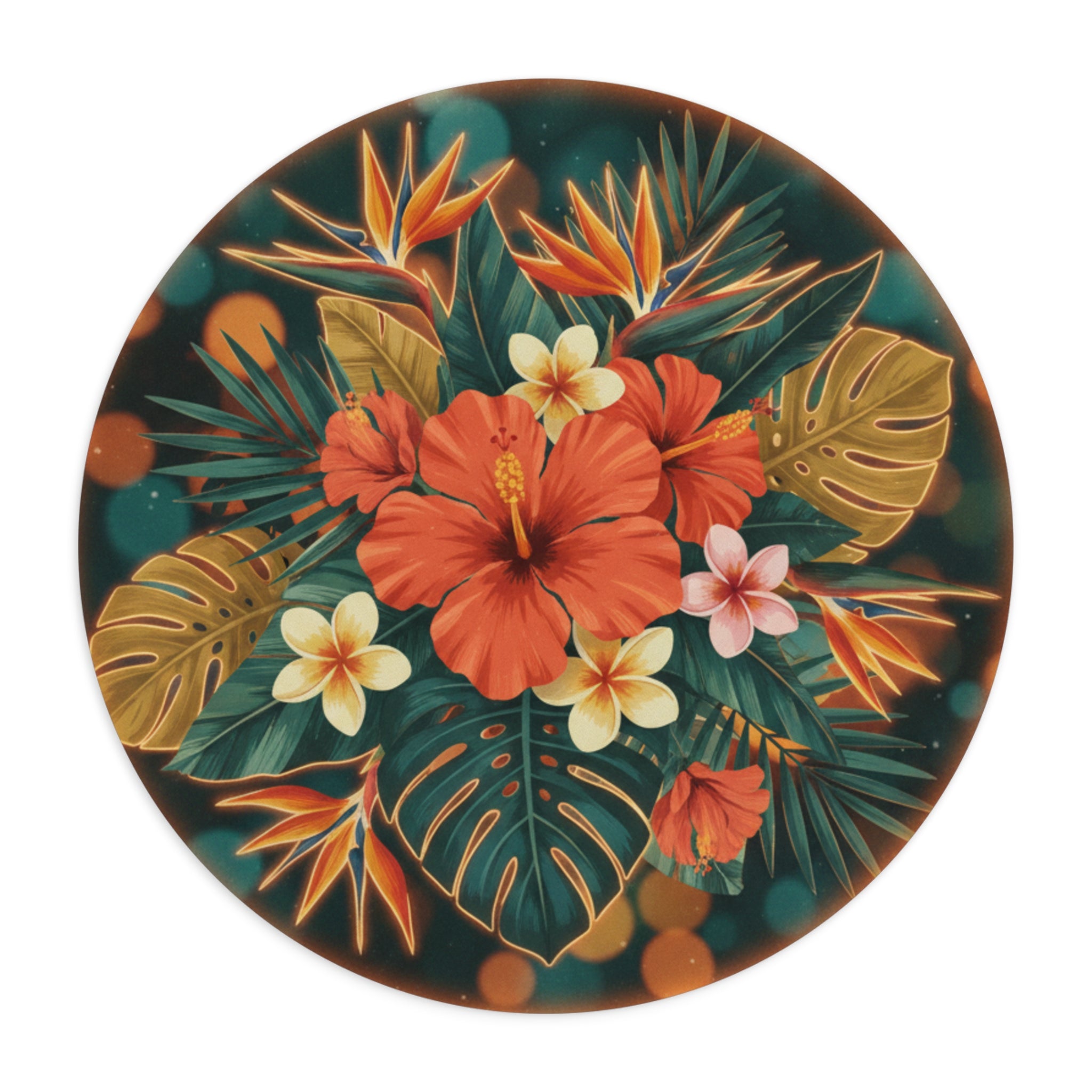 Tropical Hibiscus Round Mouse Pad — Floral Desk Mat for Home Office