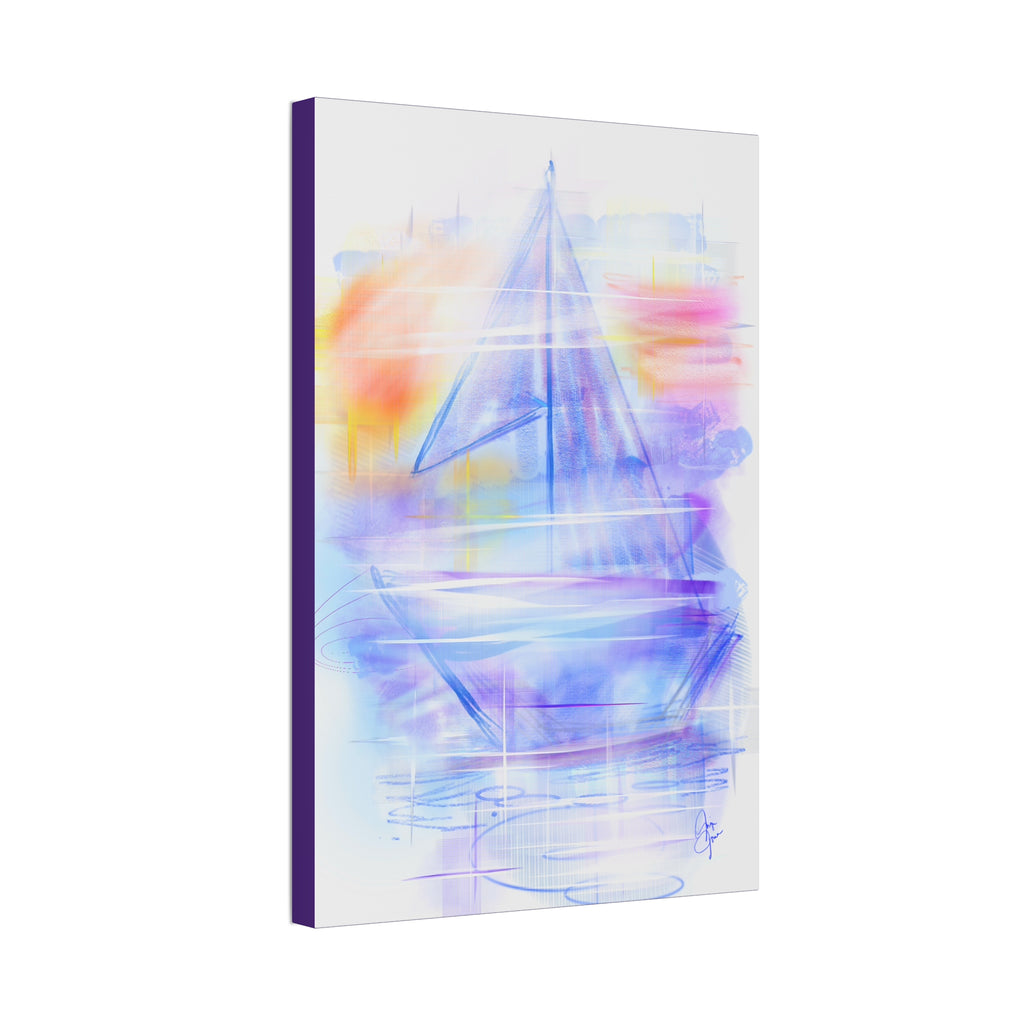 Sailboat Serenity Canvas Print — Pastel Abstract Nautical Wall Art, Stretched 1.5"