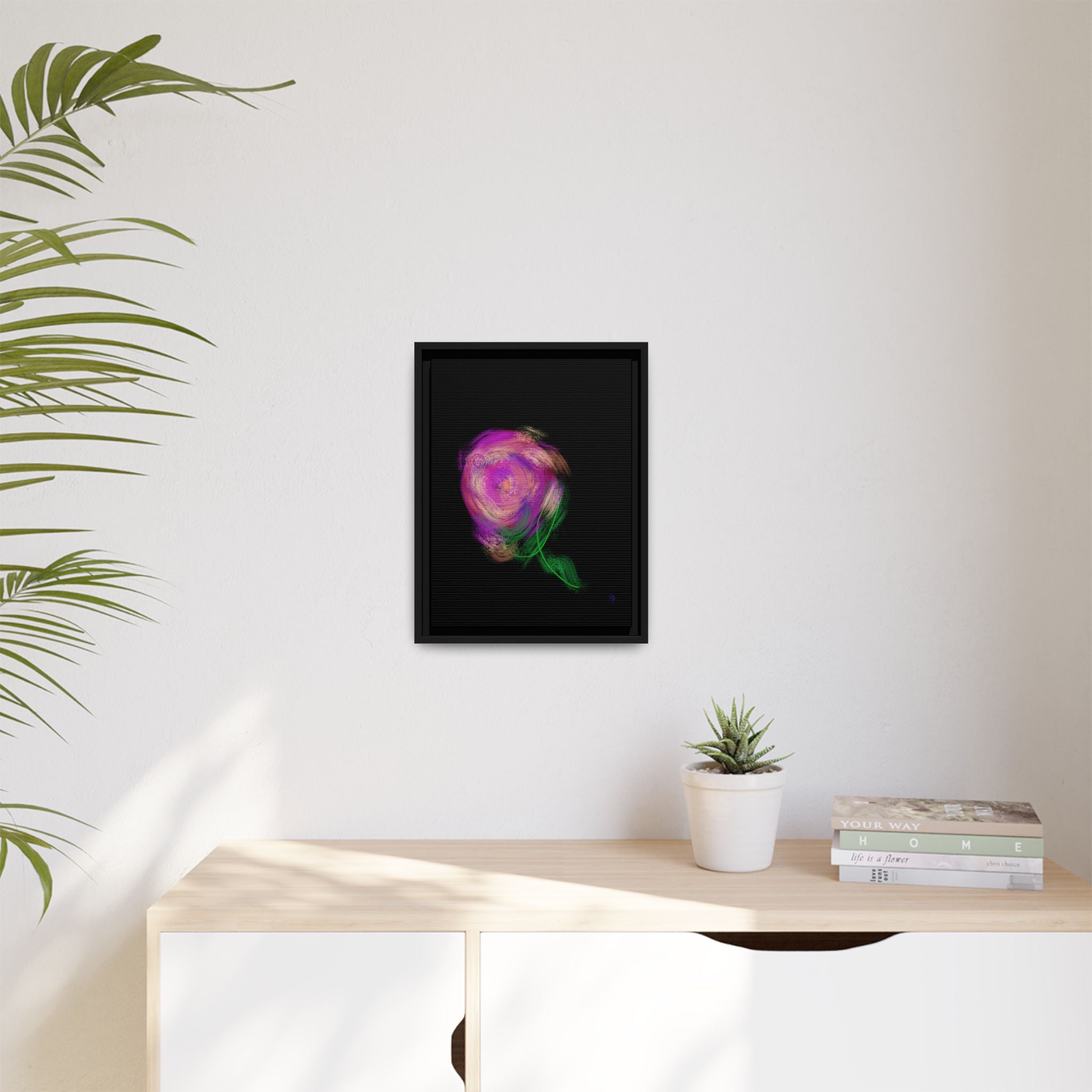 Abstract Rose Swirl Matte Framed Canvas — Multicolor Floral Wall Art