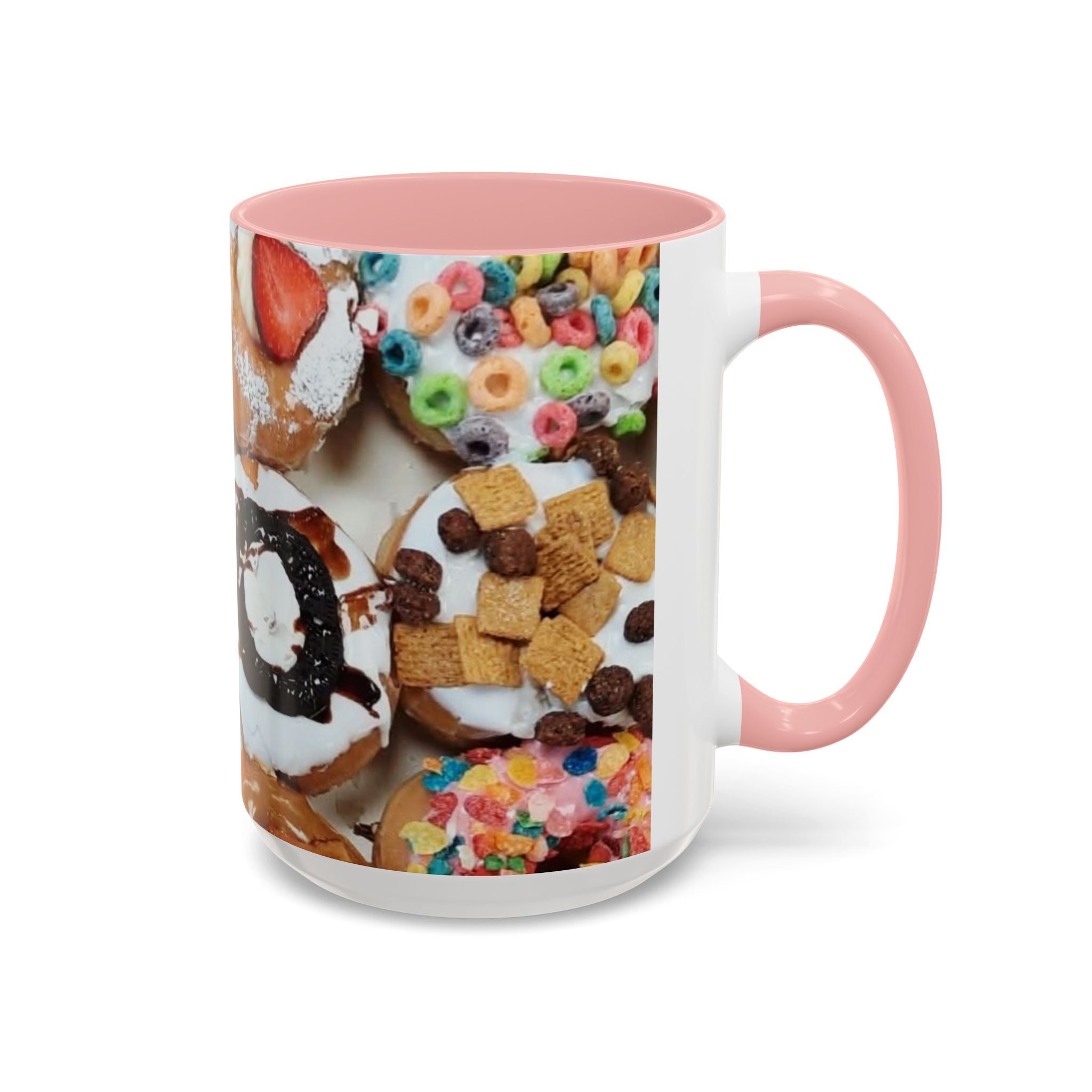 Donut Lover Accent Coffee Mug — Color Inside Rim & Handle, Photo-Print Assorted Donuts (11/15oz)