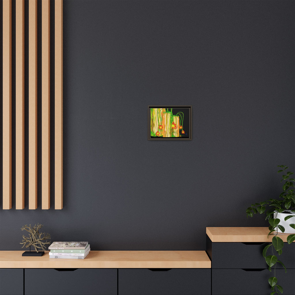 Framed Matte Canvas Print — Neon Floral Candlelight Art