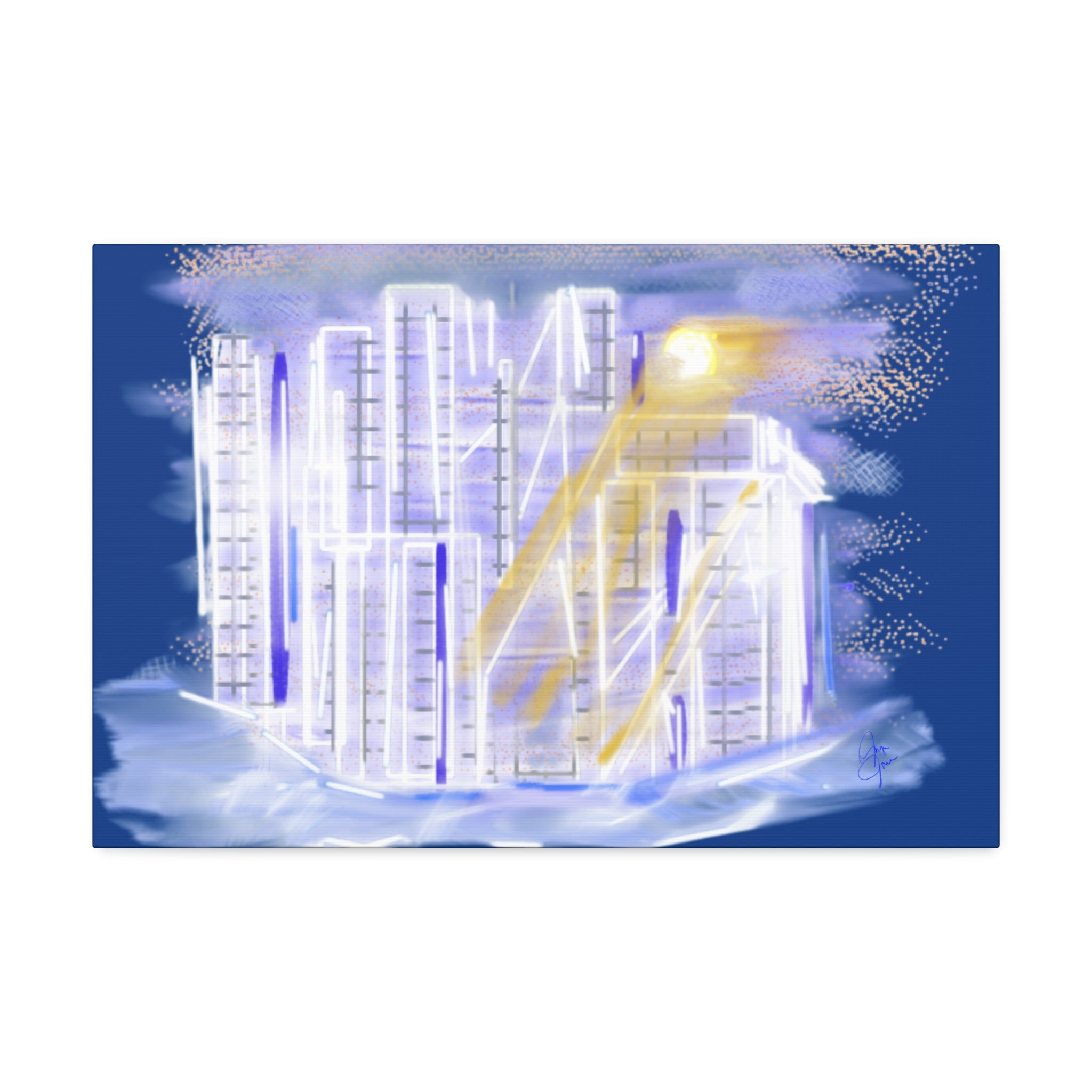 Urban Nightscape Canvas Art - Neon City Skyline Stretched Canvas