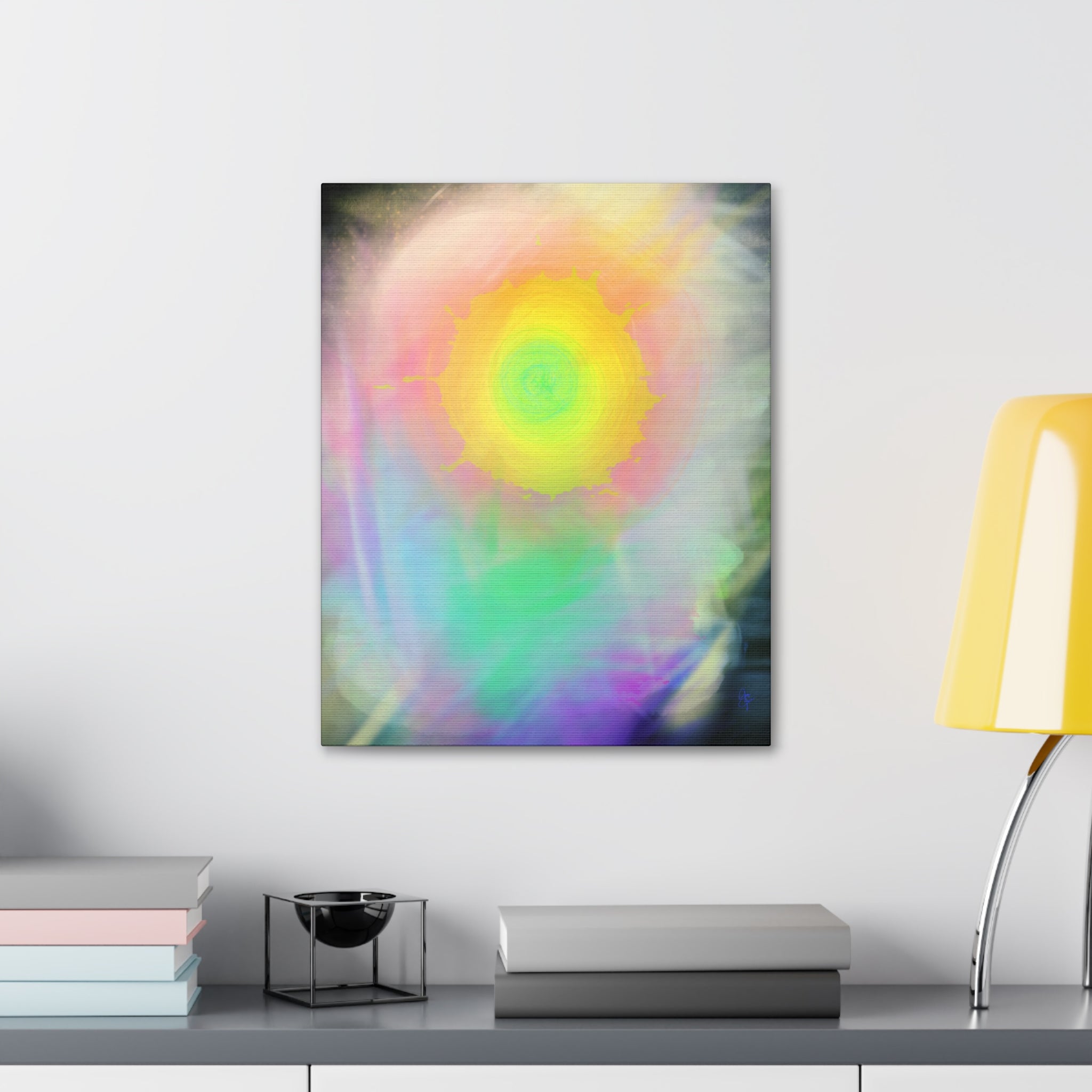 Neon Feather Canvas Stretched Wall Art