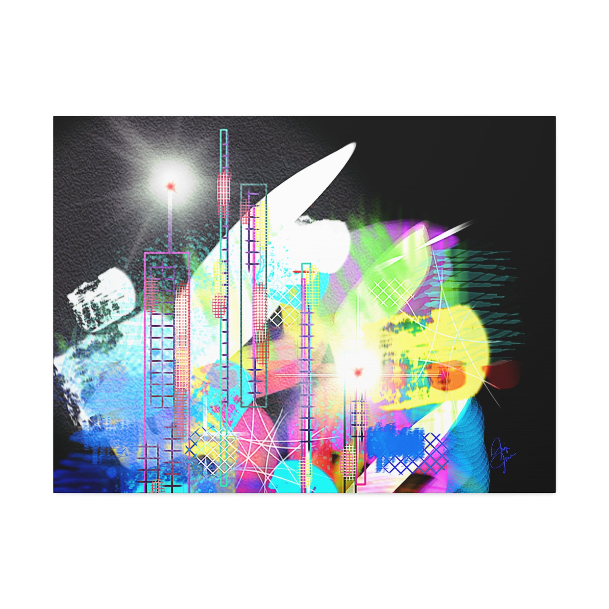 Abstract Neon Cityscape Canvas Print — Stretched 1.5"