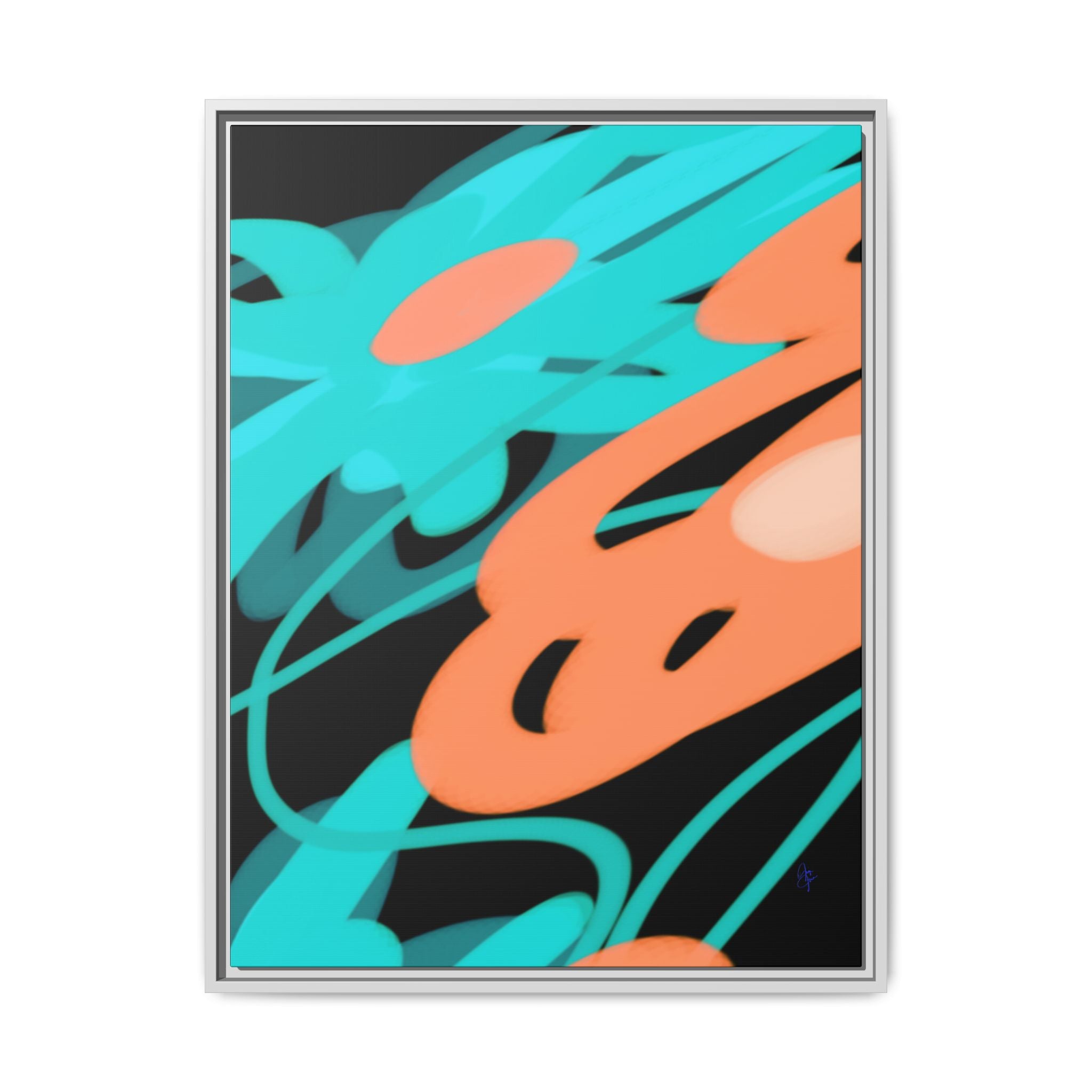 Abstract Teal & Coral Splash Framed Canvas