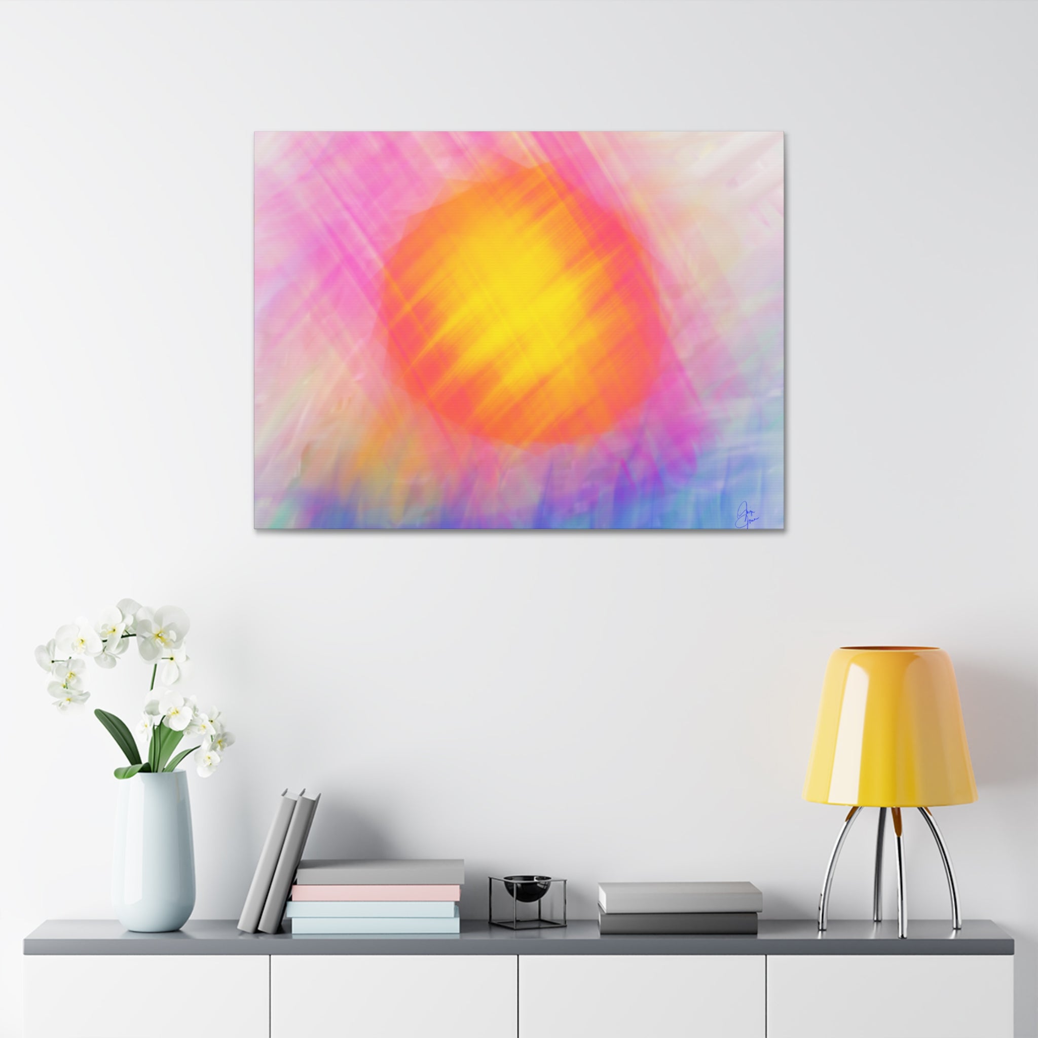 Abstract Sunrise Canvas Art - Vibrant Pink & Orange Sun Stretched Canvas