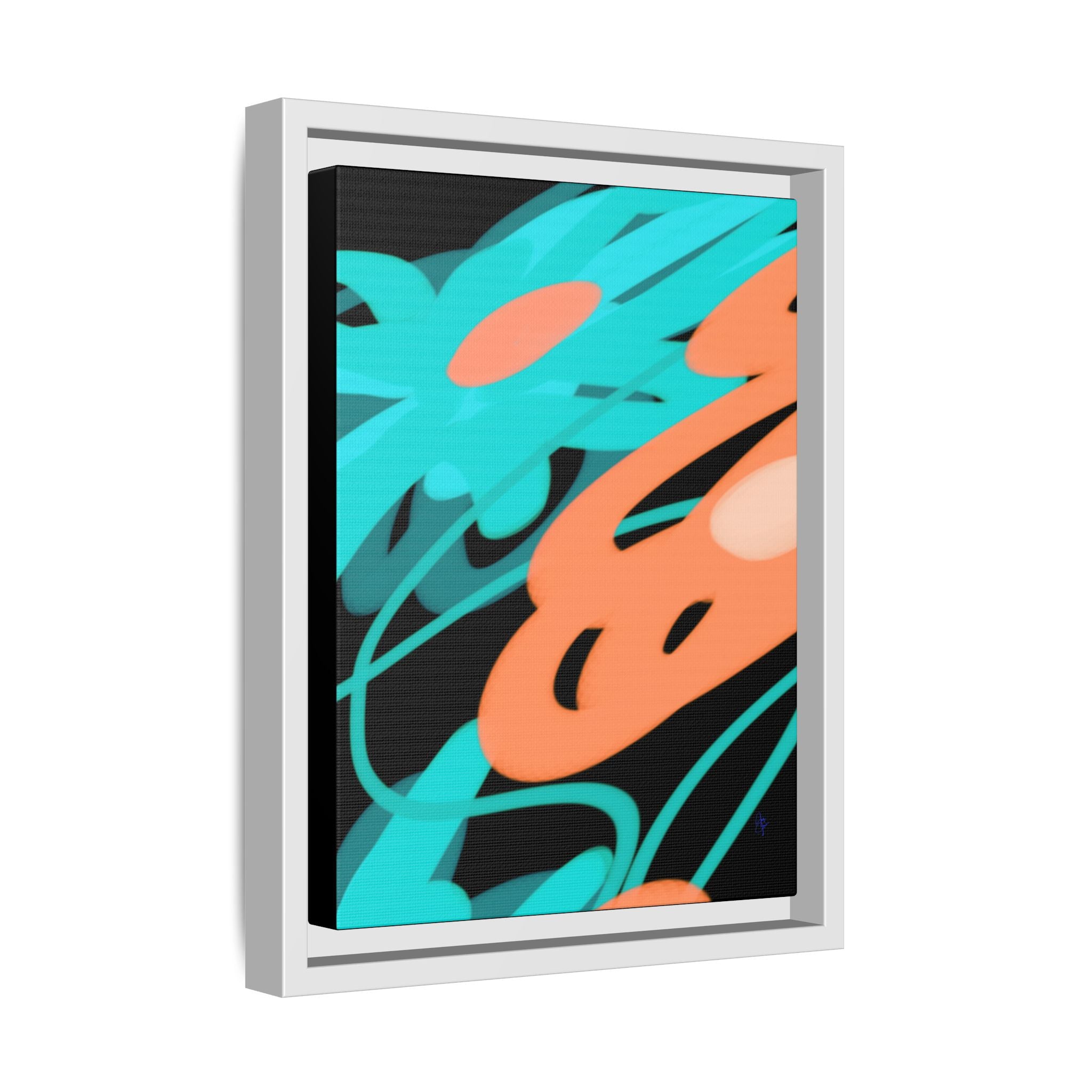 Abstract Teal & Coral Splash Framed Canvas