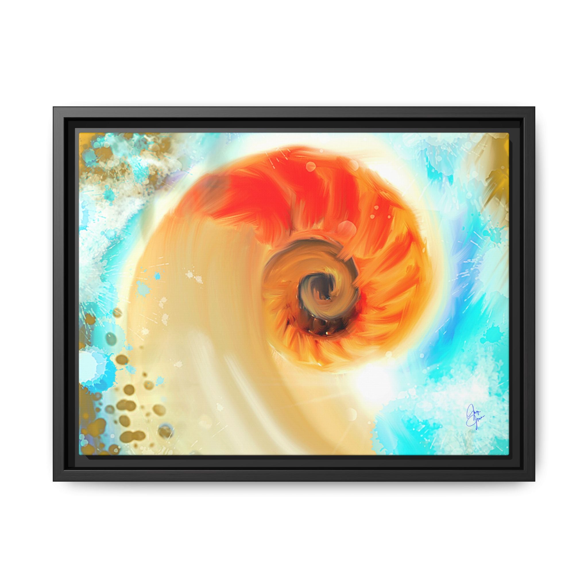 Framed Abstract Spiral Canvas Art — Vibrant Nautical Wave Print